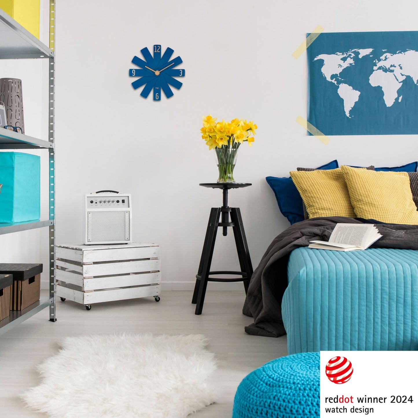 TFA Clock in the box  blau Wanduhr