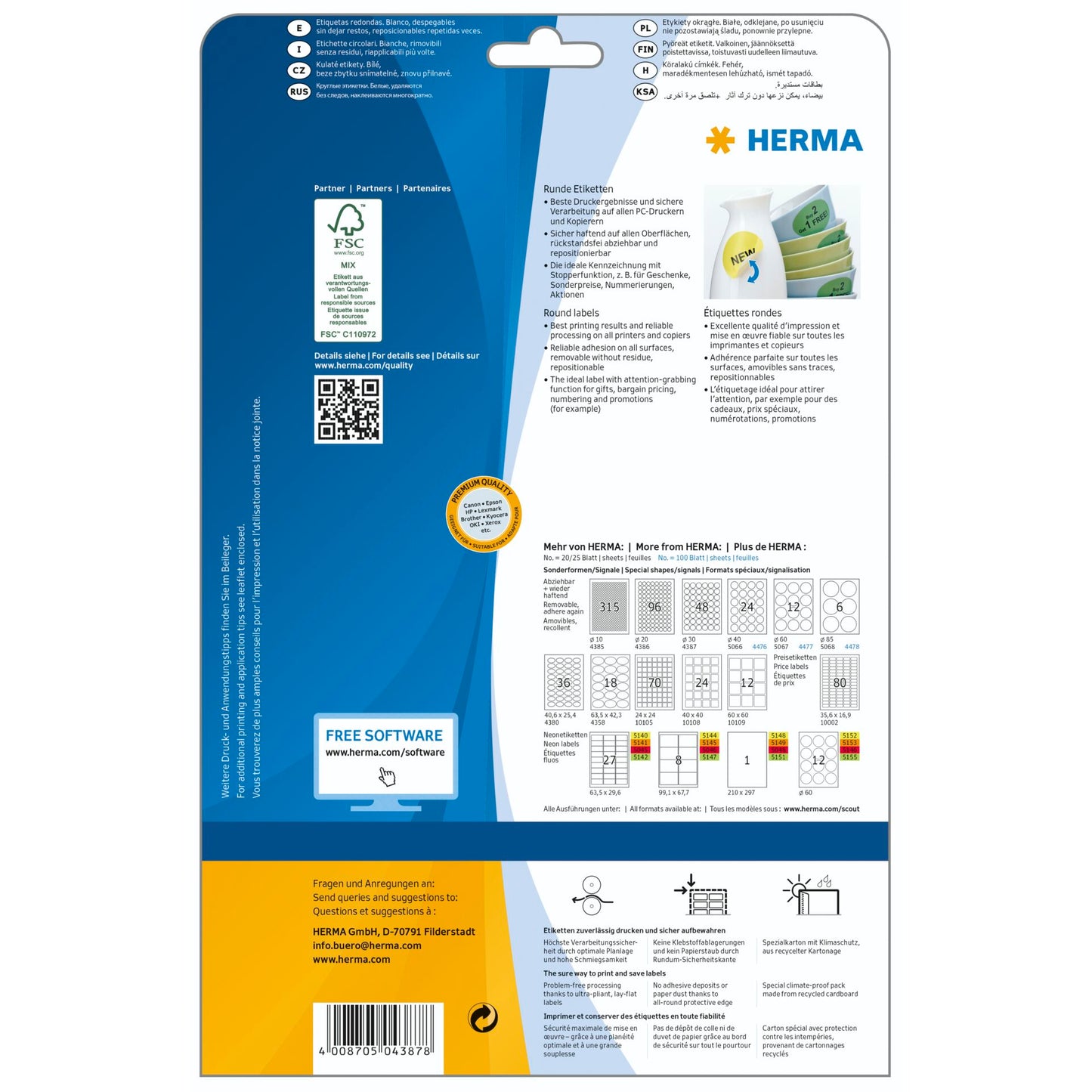 Herma Round Labels 30mm white 25 Sheets 1200 pcs. 4387