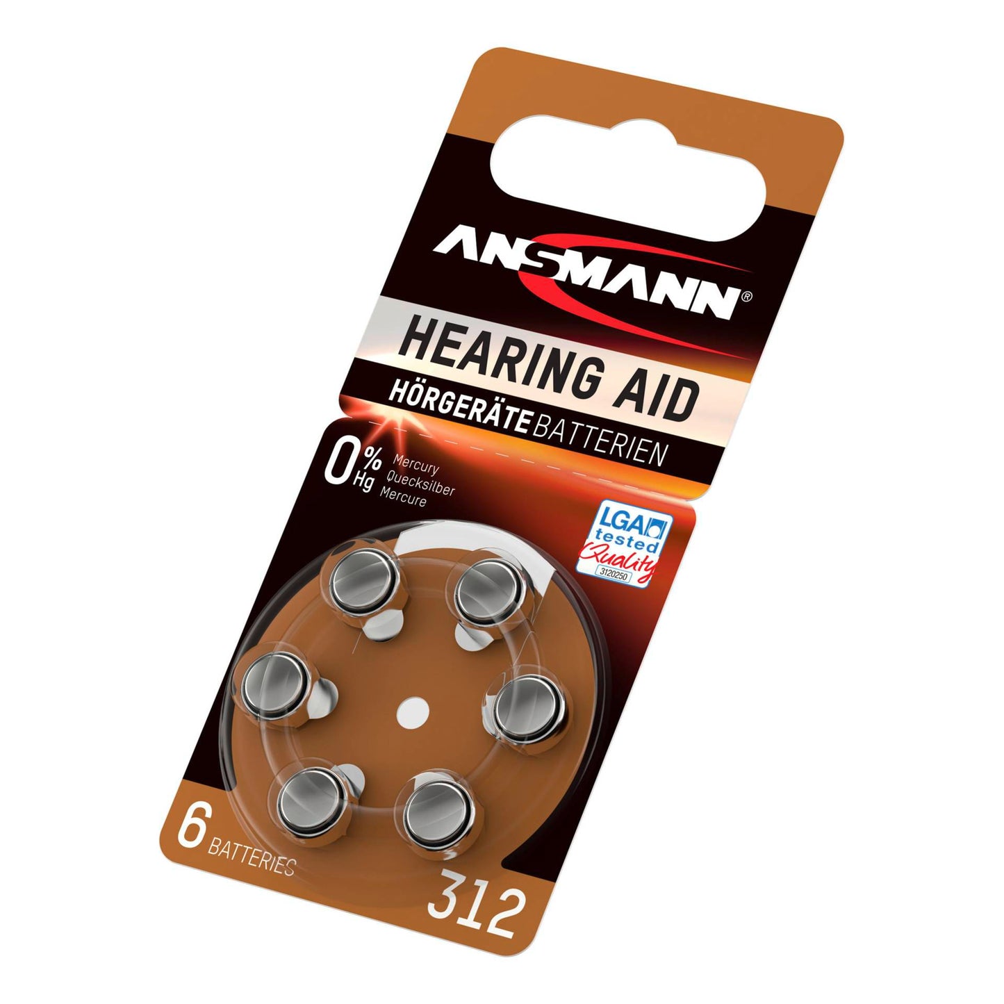 1x6 Ansmann Zinc-Air 312 (PR41) Hearing Aid Batteries