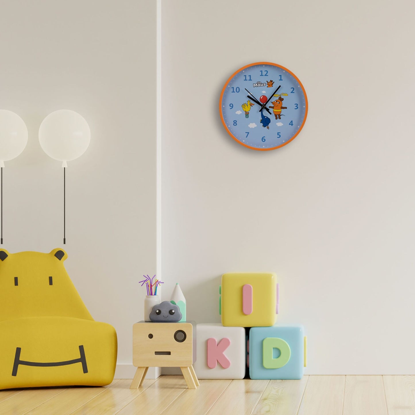 DieMaus Wall Clock for Kids Mouse, Elephant & Duck