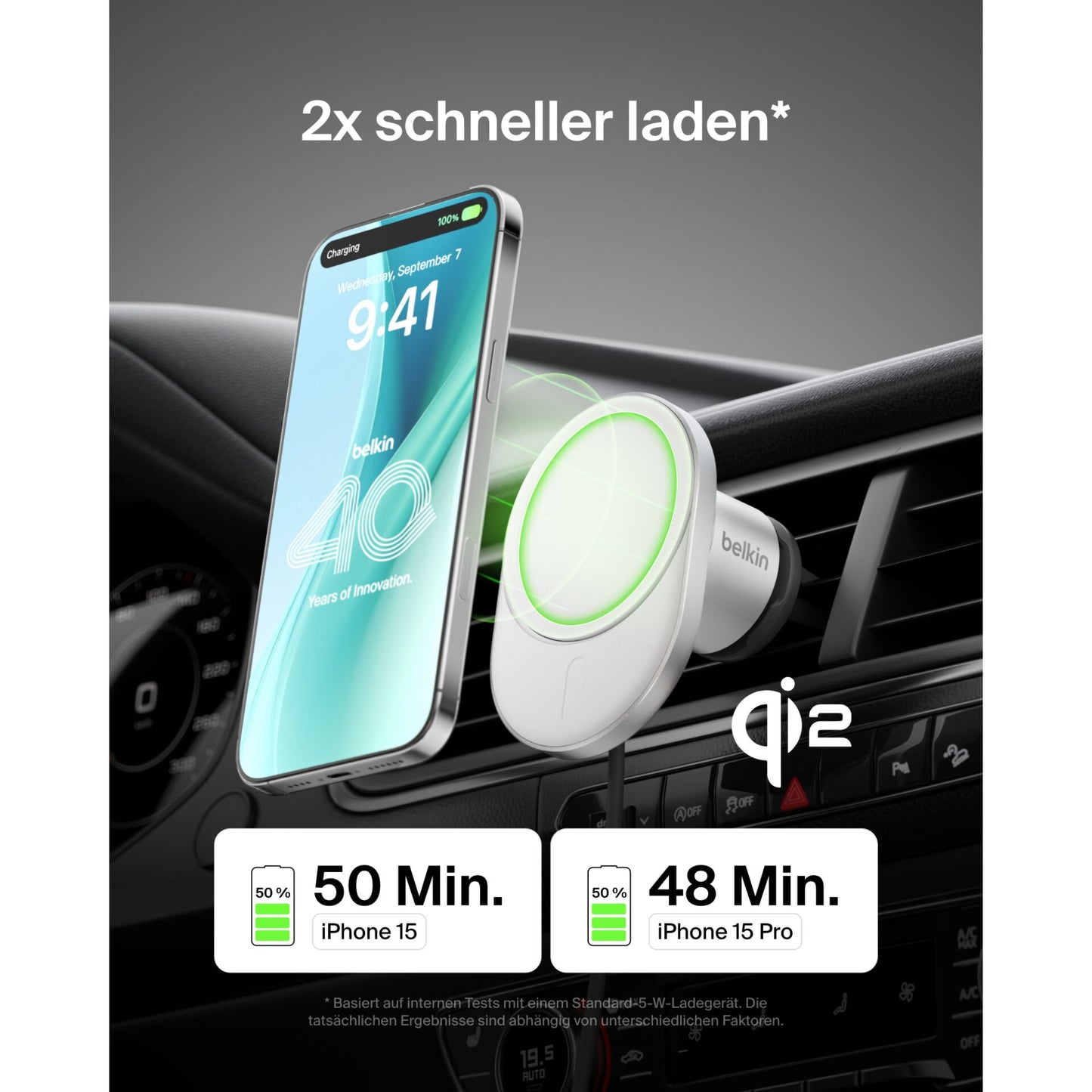 Belkin Magn.wireless Car Charger with Qi2 (15W), w/o power supply