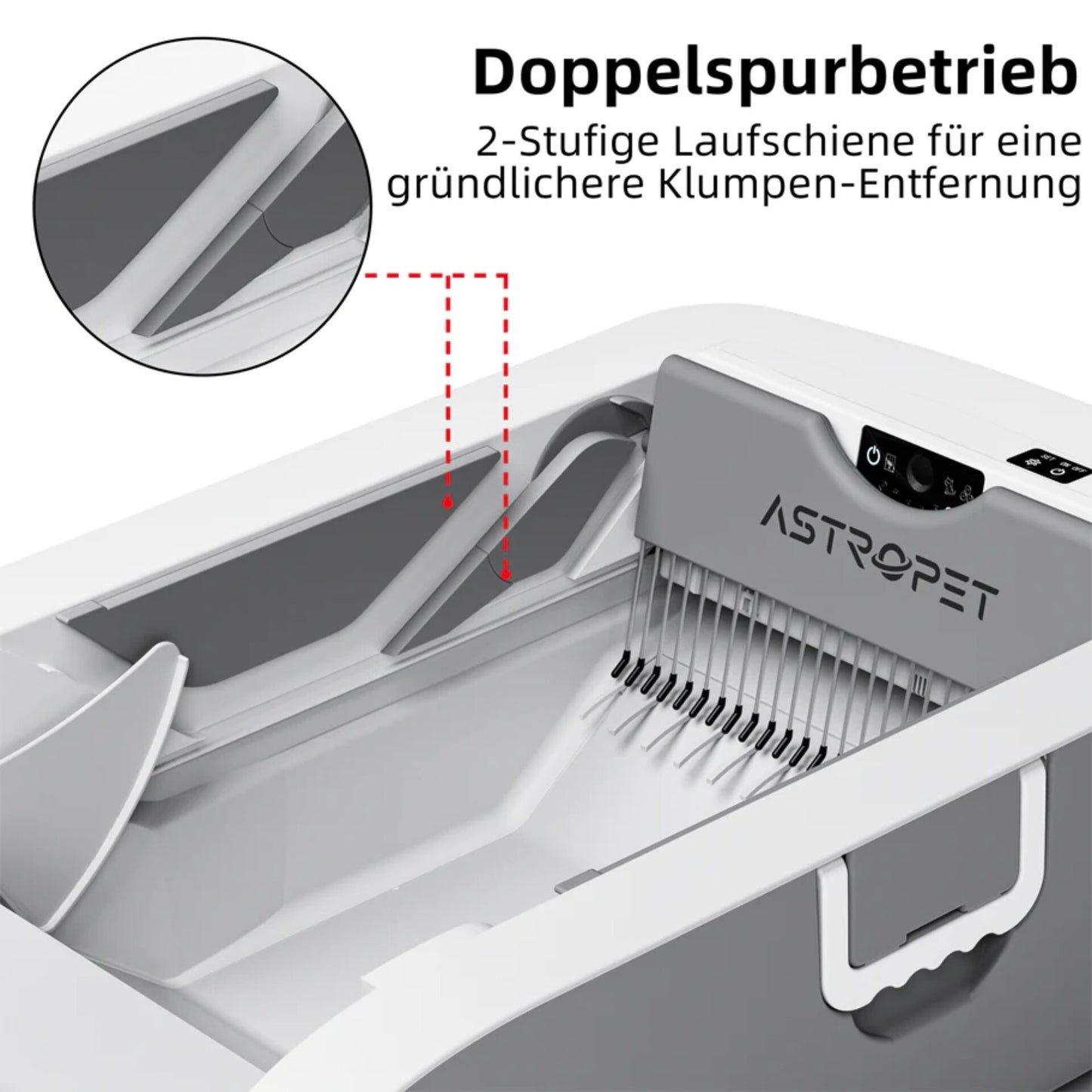 Astropet self-cleaning cat litter box button control.Helios