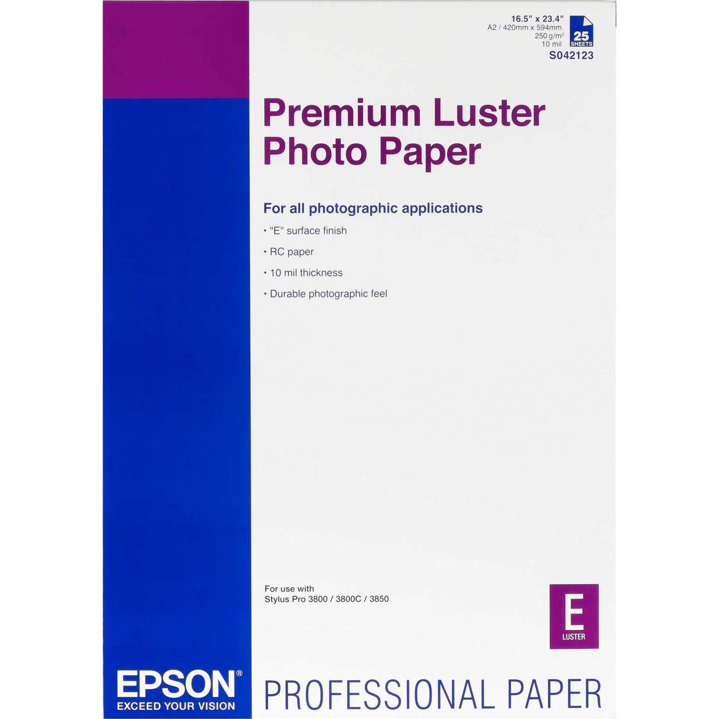 Epson Premium Luster Photo Paper A2 25 Sheet, 250g     S042123
