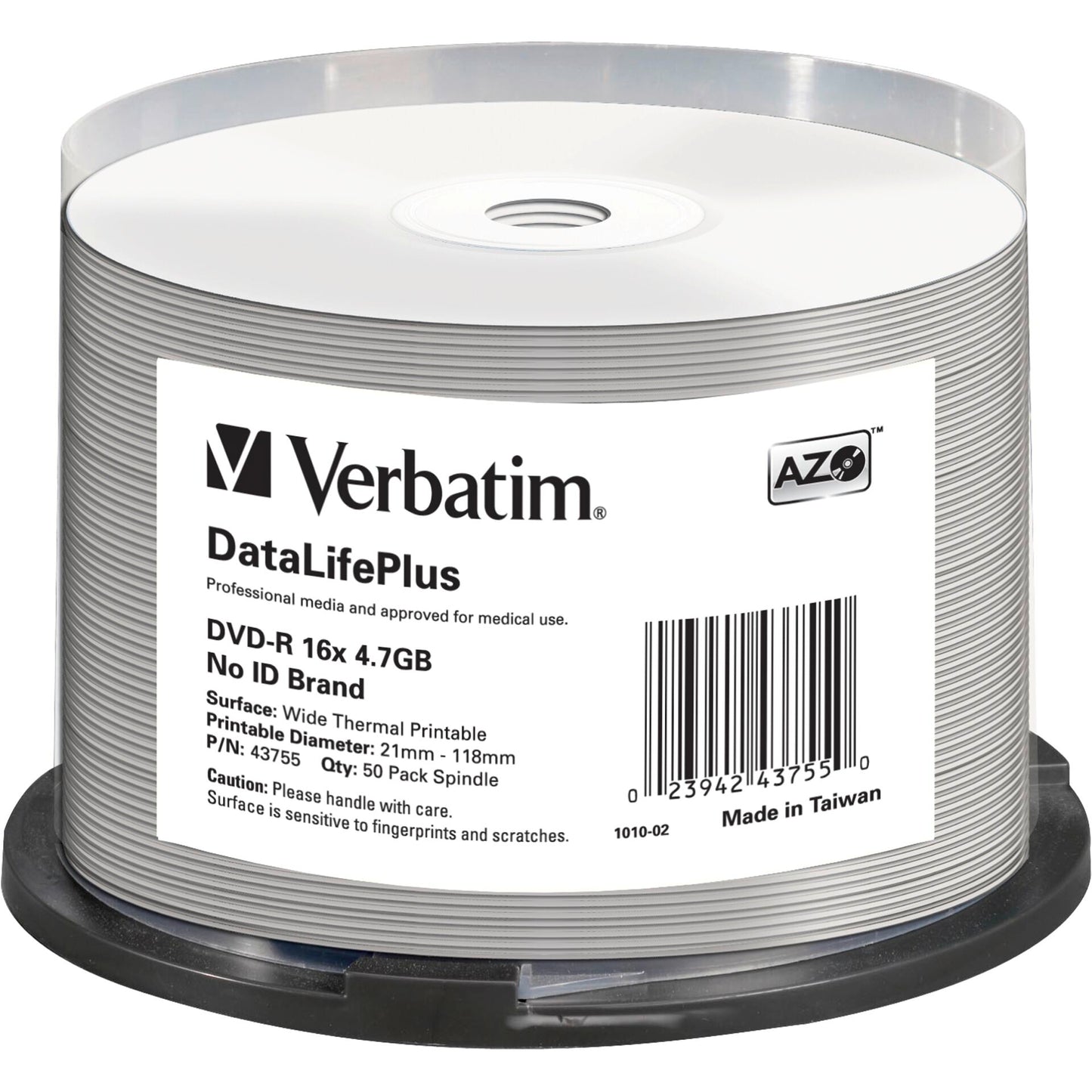 1x50 Verbatim DVD-R 4,7GB 16x white wide thermal print. NO-ID
