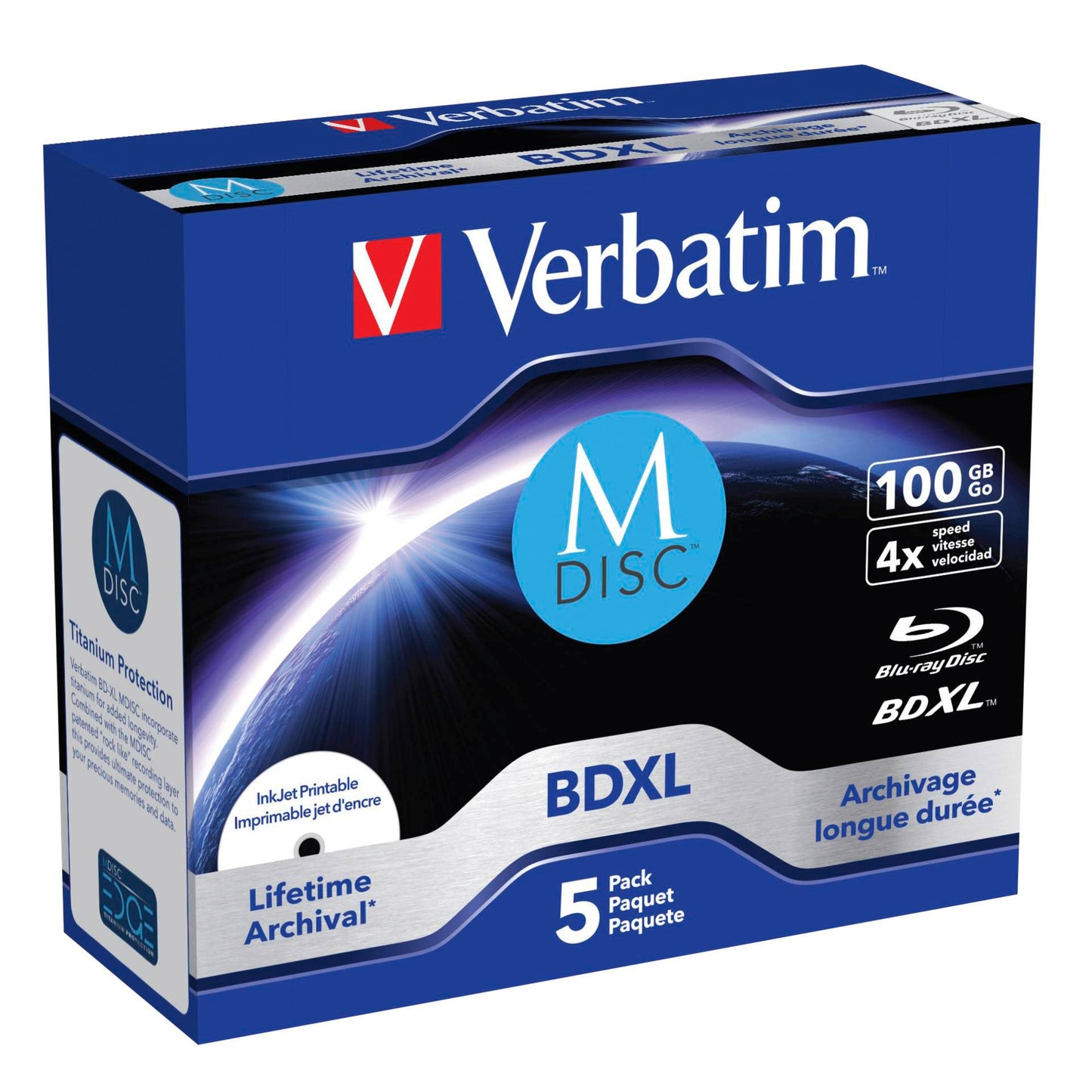 1x5 Verbatim M-Disc BD-R Blu-Ray 100GB 4x Speed inkjet print. JC