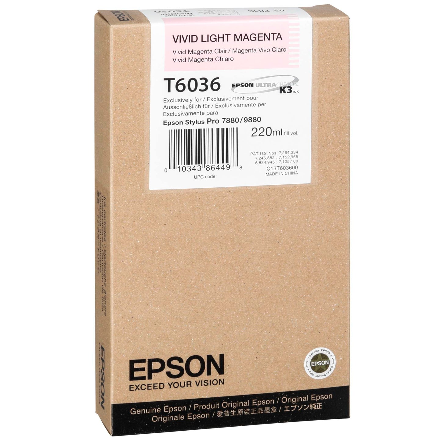 Epson ink cartridge vivid light magenta T 603 220 ml T 6036