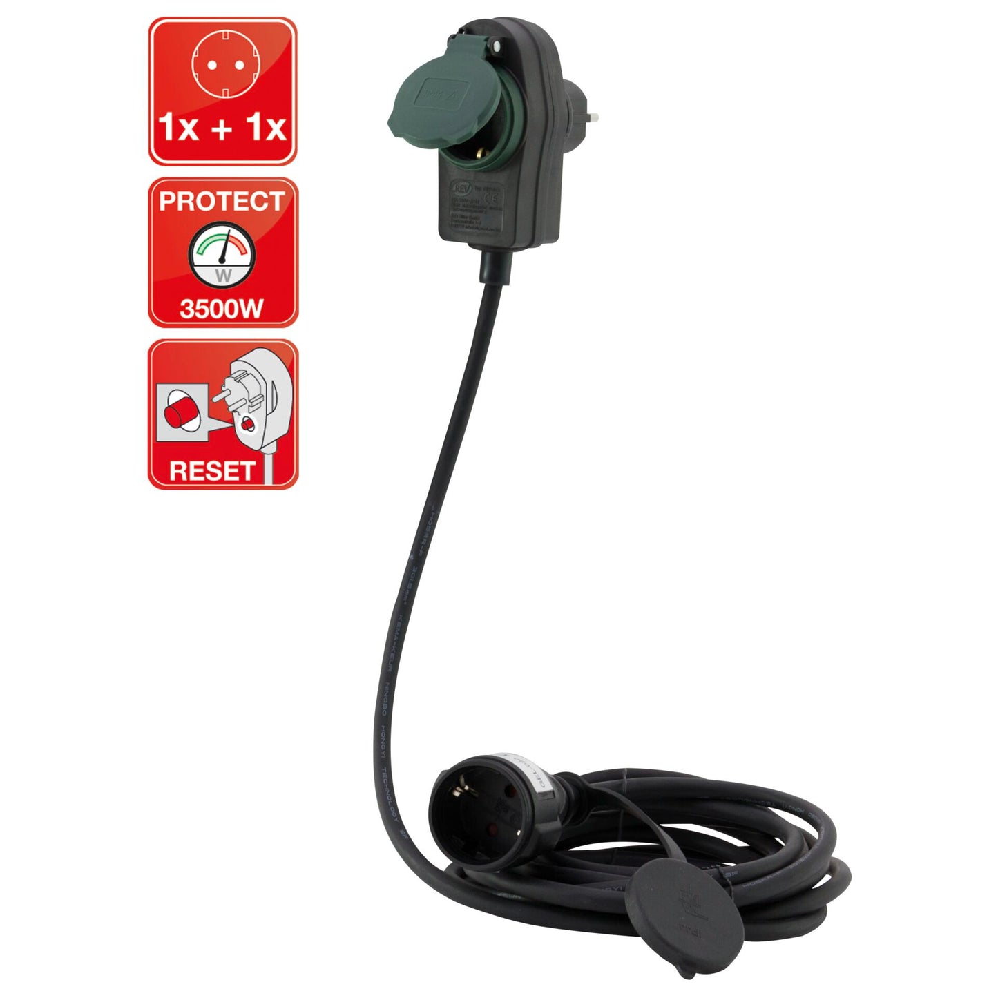 REV extension Powersplit 25m IP44 w. Surge protector