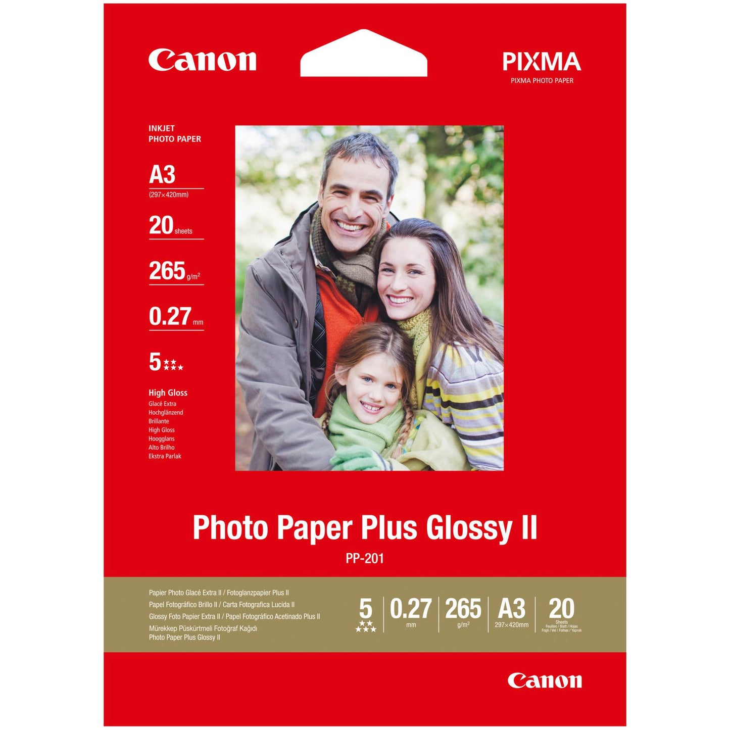 Canon PP-201 A 3 20 Sheets 265 g Photo Paper Plus Glossy II