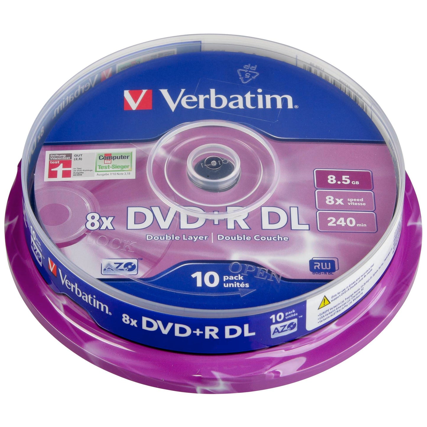 1x10 Verbatim DVD+R Double Layer 8x Speed, 8,5GB matt silver