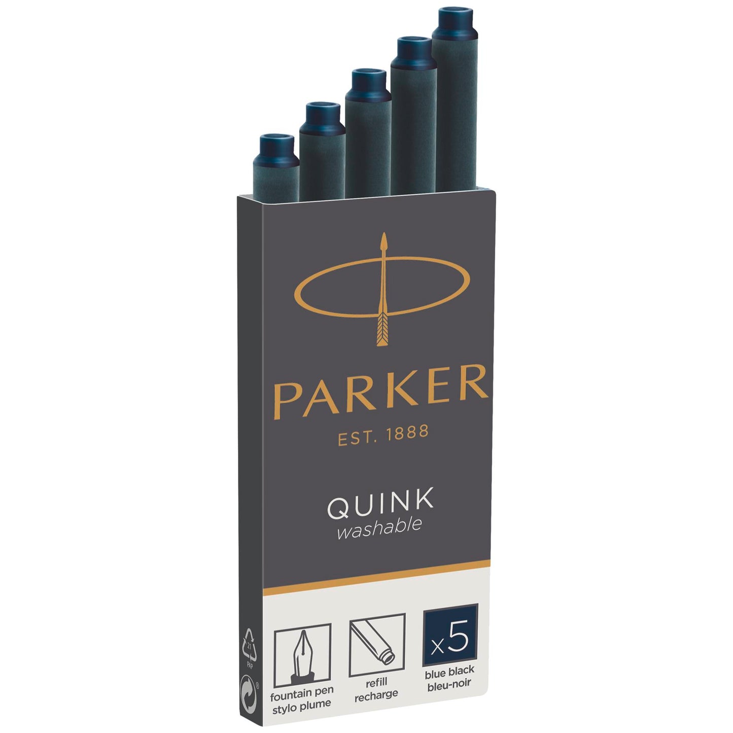 1x5 Parker ink cartridge Quink blue black
