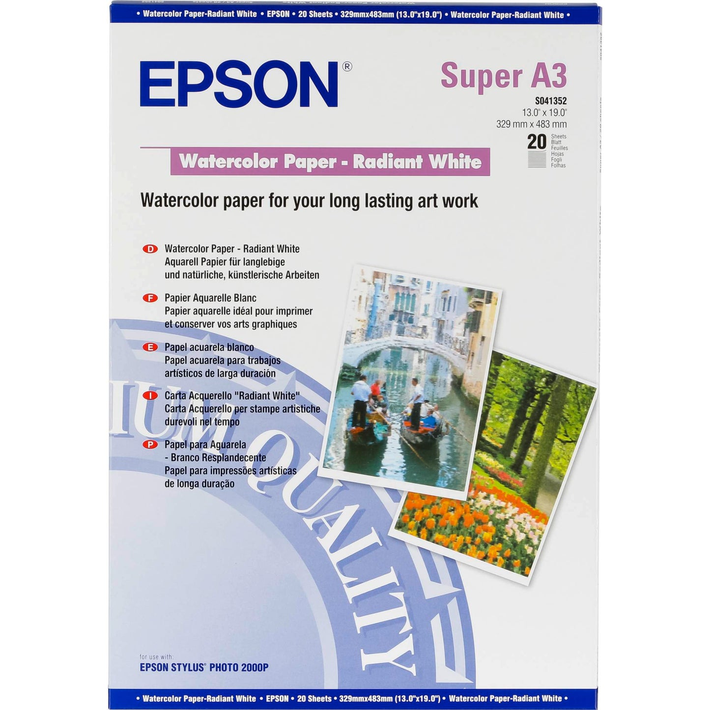 Epson Watercolor Paper white A3+, 20 Sheet, 190g S041352