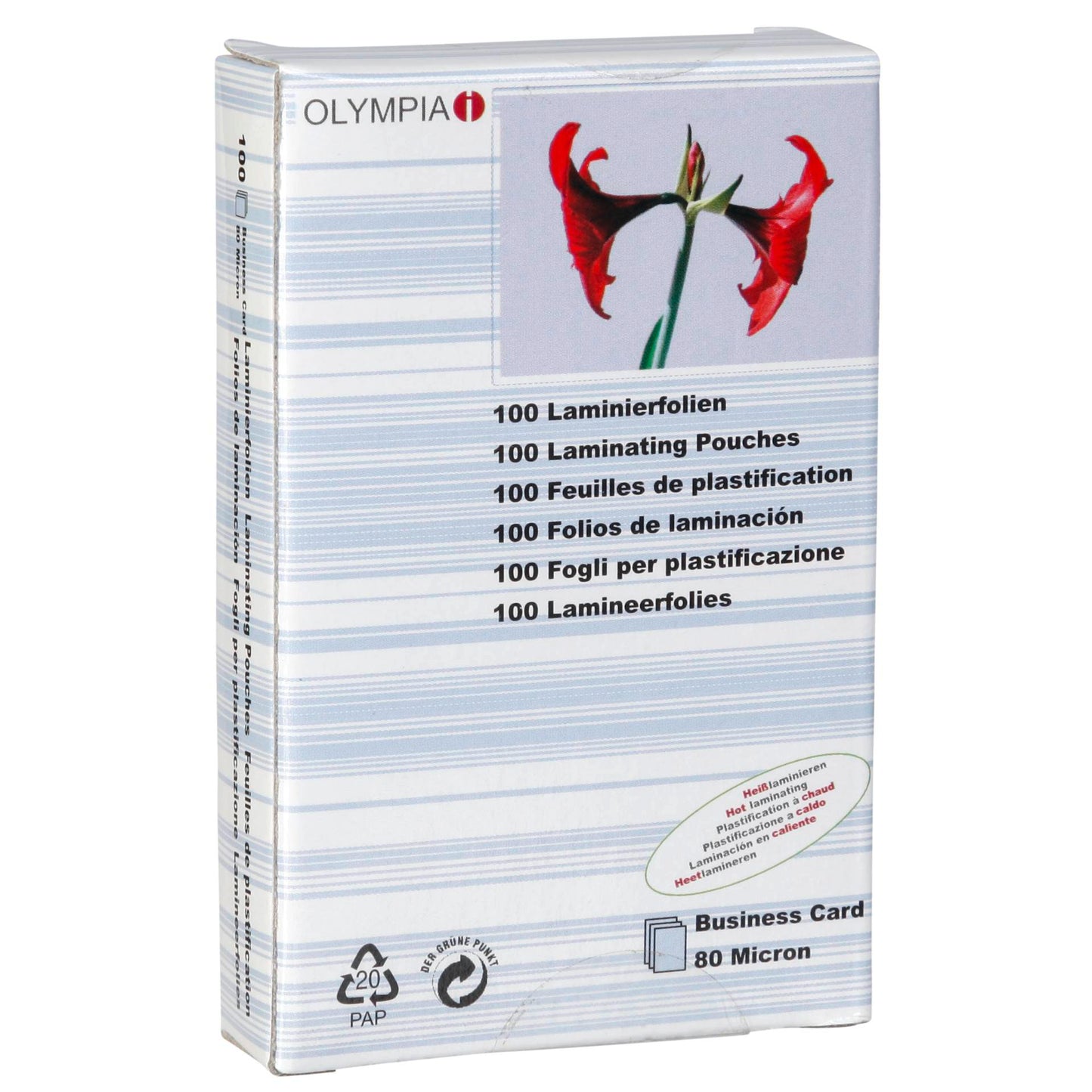 1x100 Olympia Laminating Pouches Business Cards 80 micron 9169