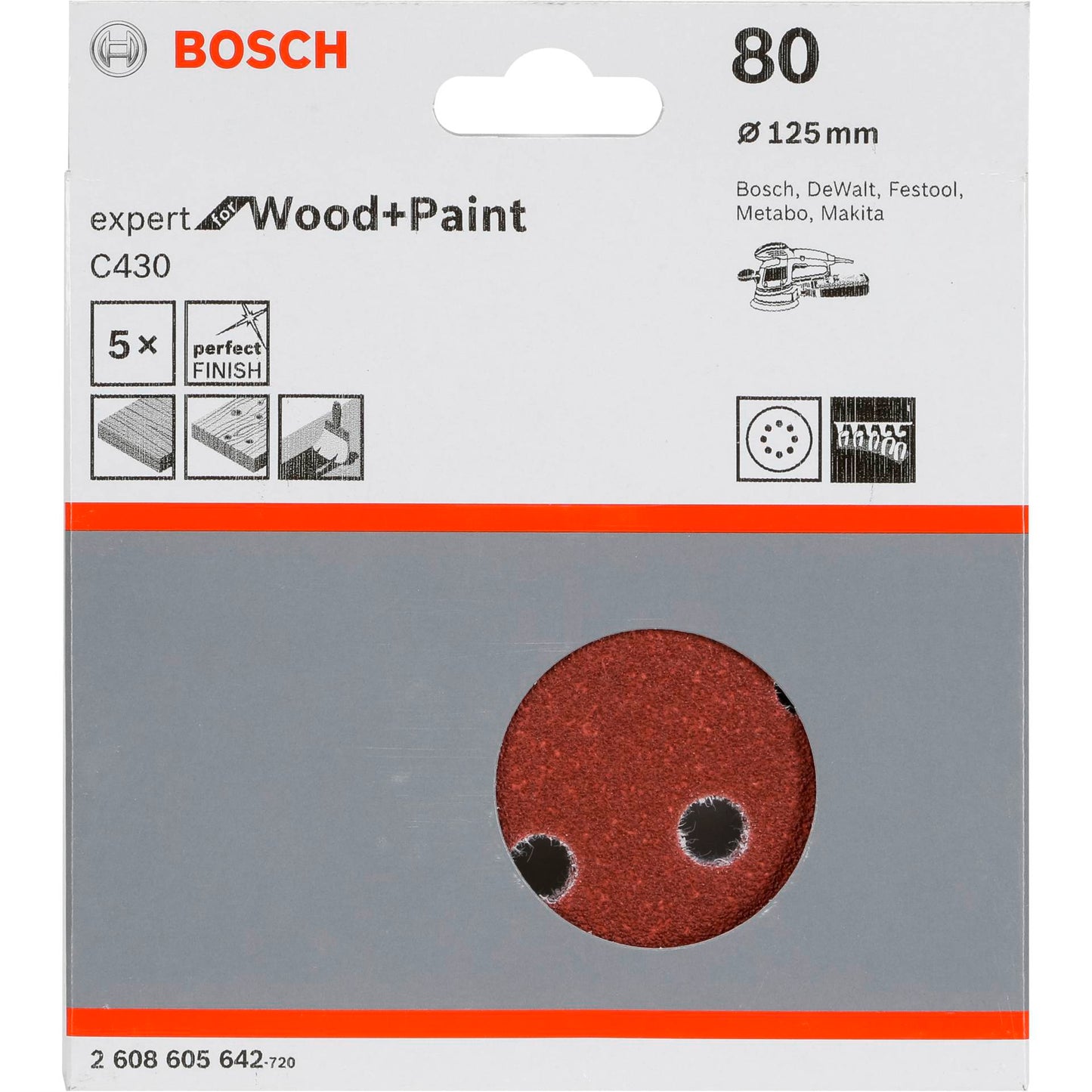 Bosch Sanding Pad C 430 D125MM Wood Grit 80 5 pcs.