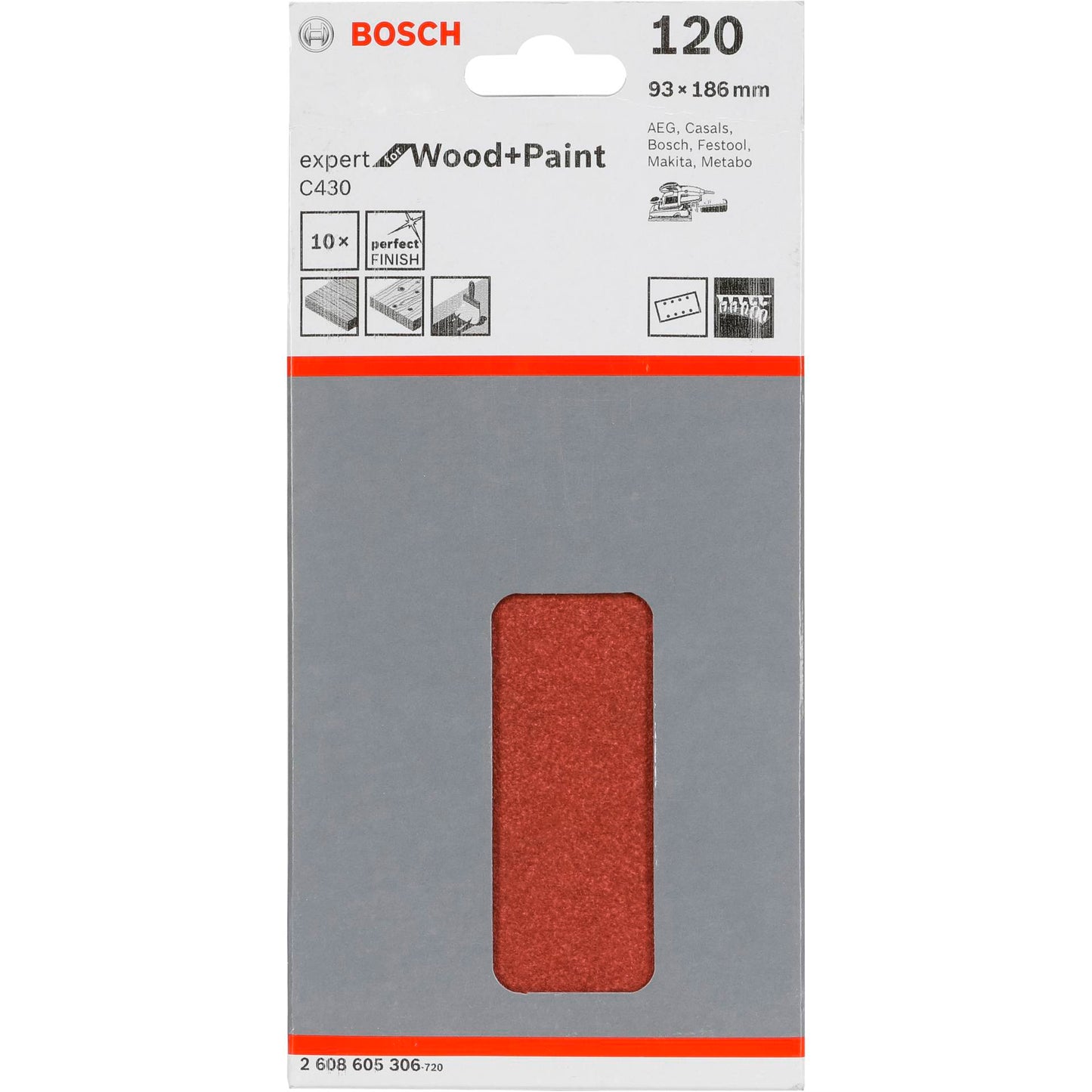 Bosch Sanding Pad C 430 Wood + Lacquer 93x186MM Grit 120 10 pcs