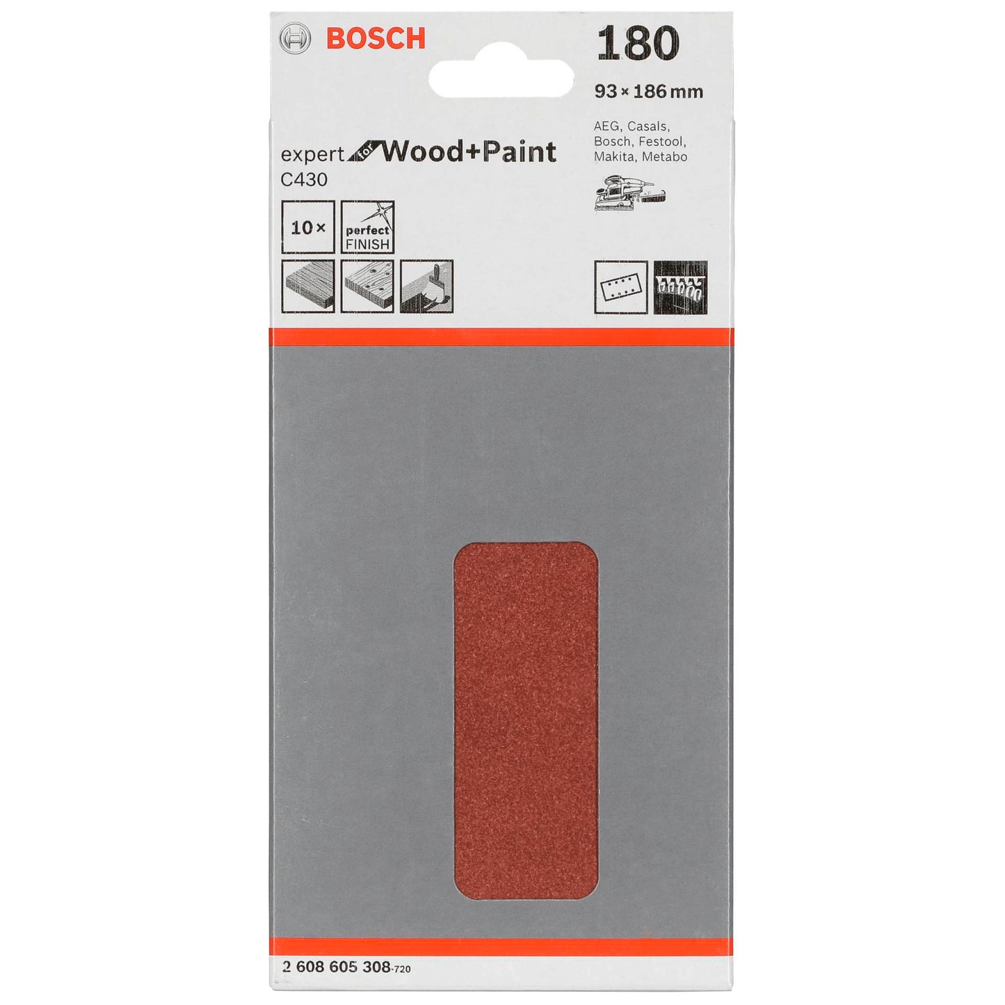 Bosch Sanding Pad C 430 Wood + Lacquer 93x186MM Grit 180 10 pcs