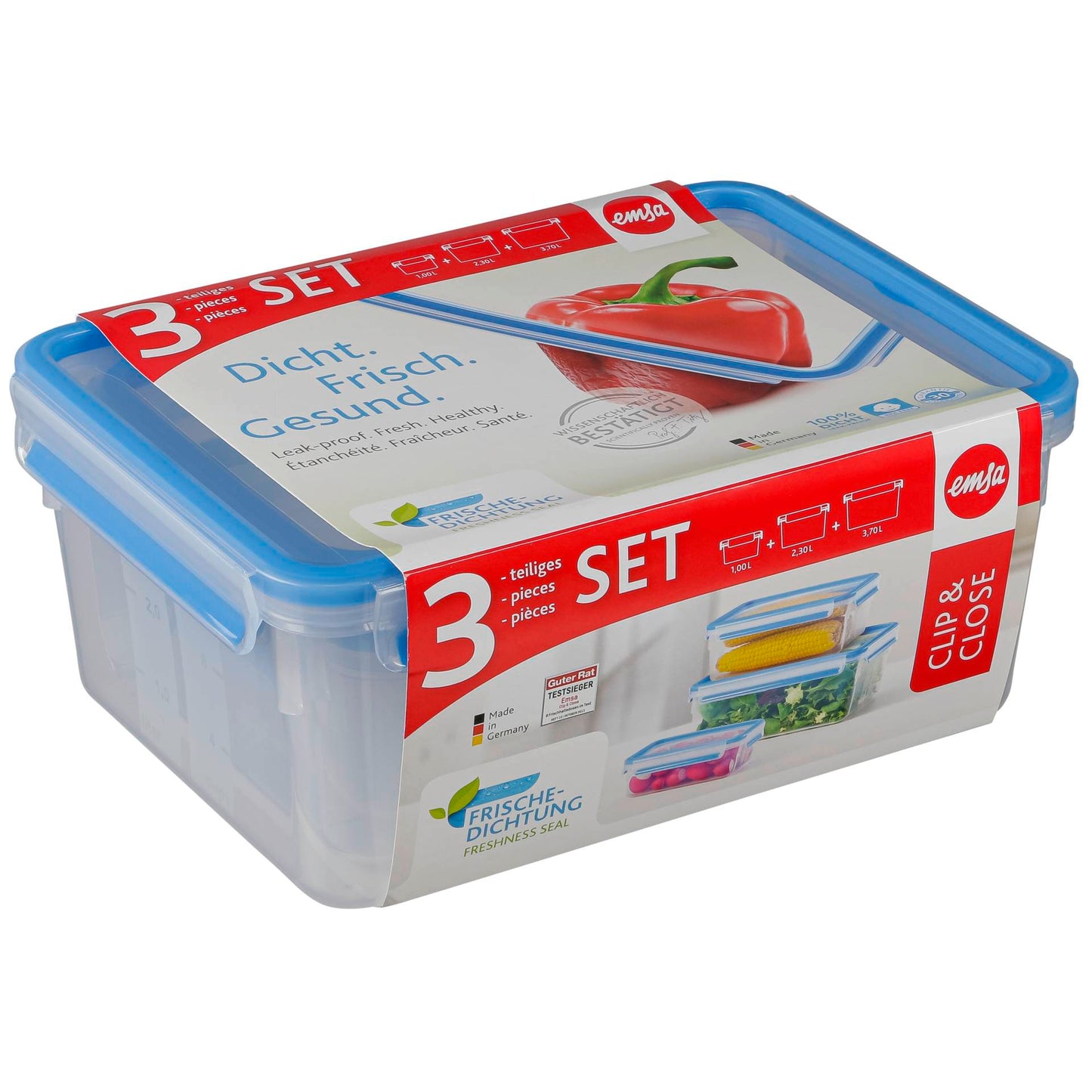 Emsa Food Clip&Close 508567 3p Set transparent/blue