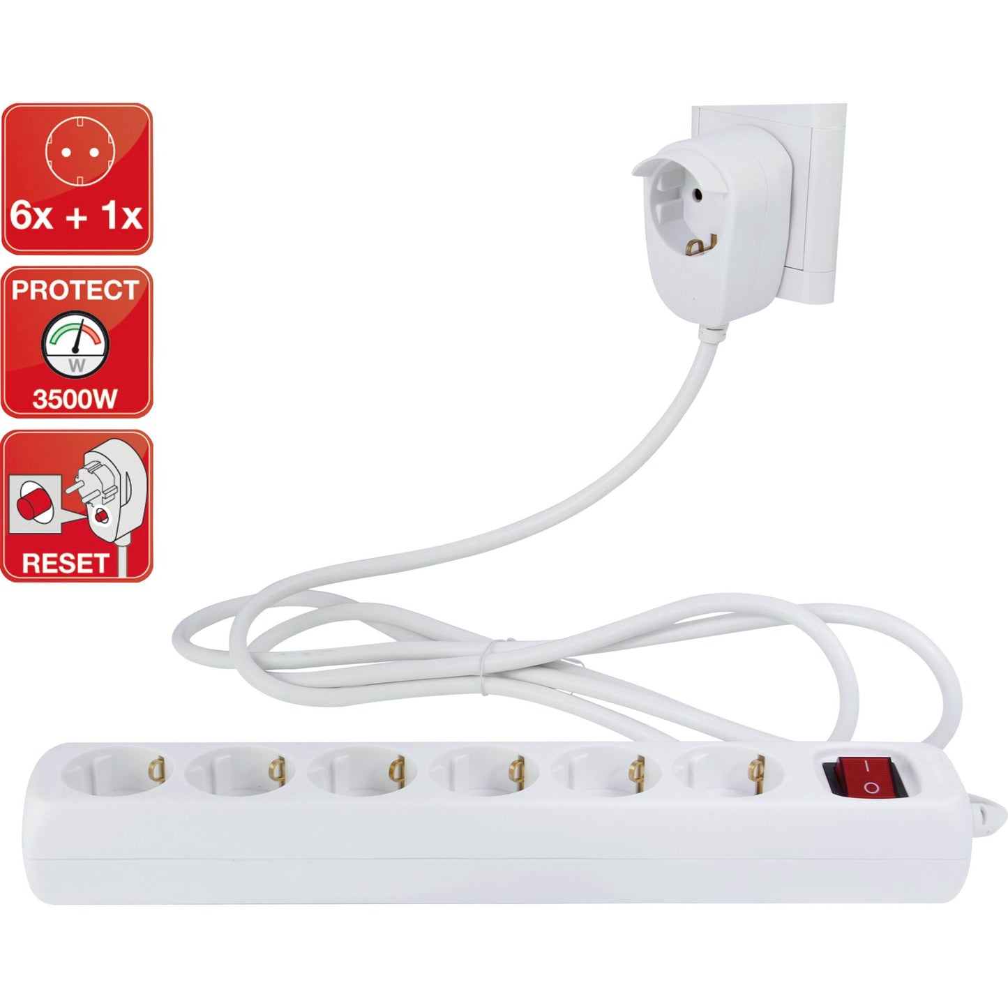 REV Multiple Socket Outlet 6+1- fold 5m +switch white Powersplit