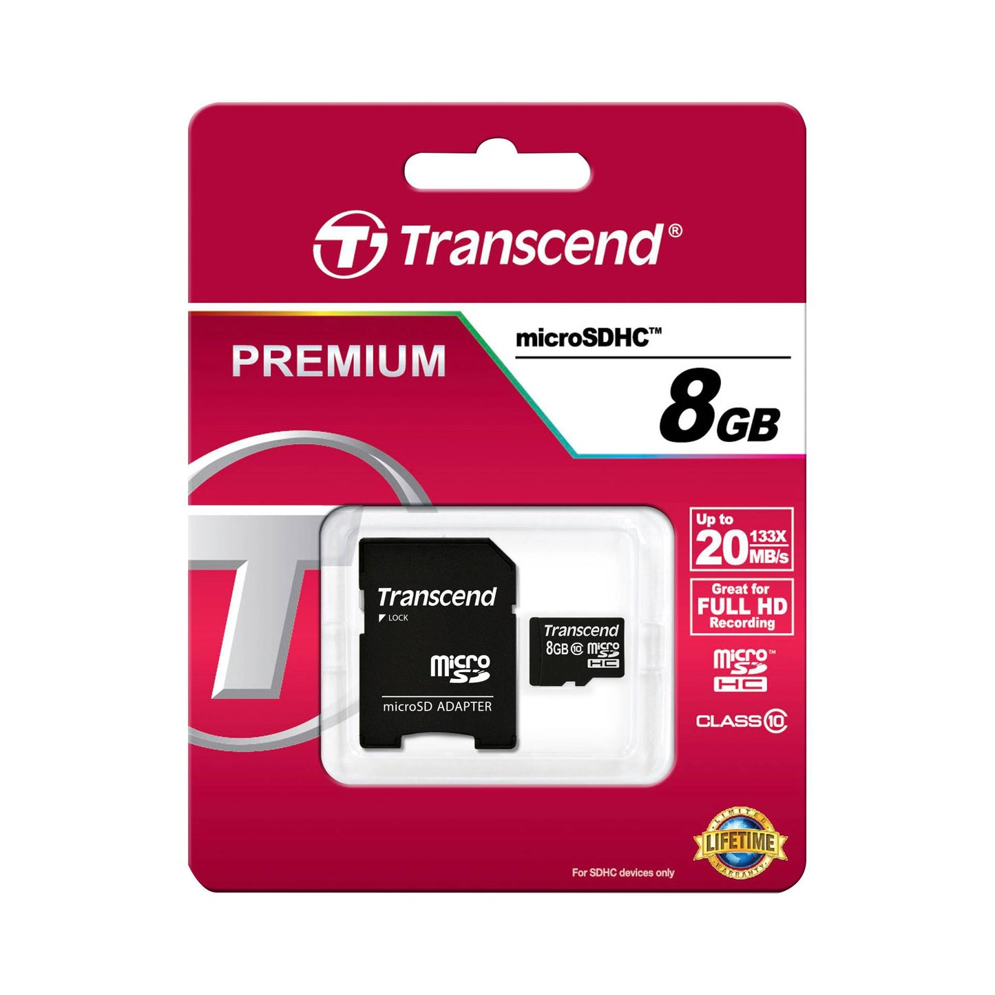 Transcend microSDHC 8GB Class 10 + SD-Adapter