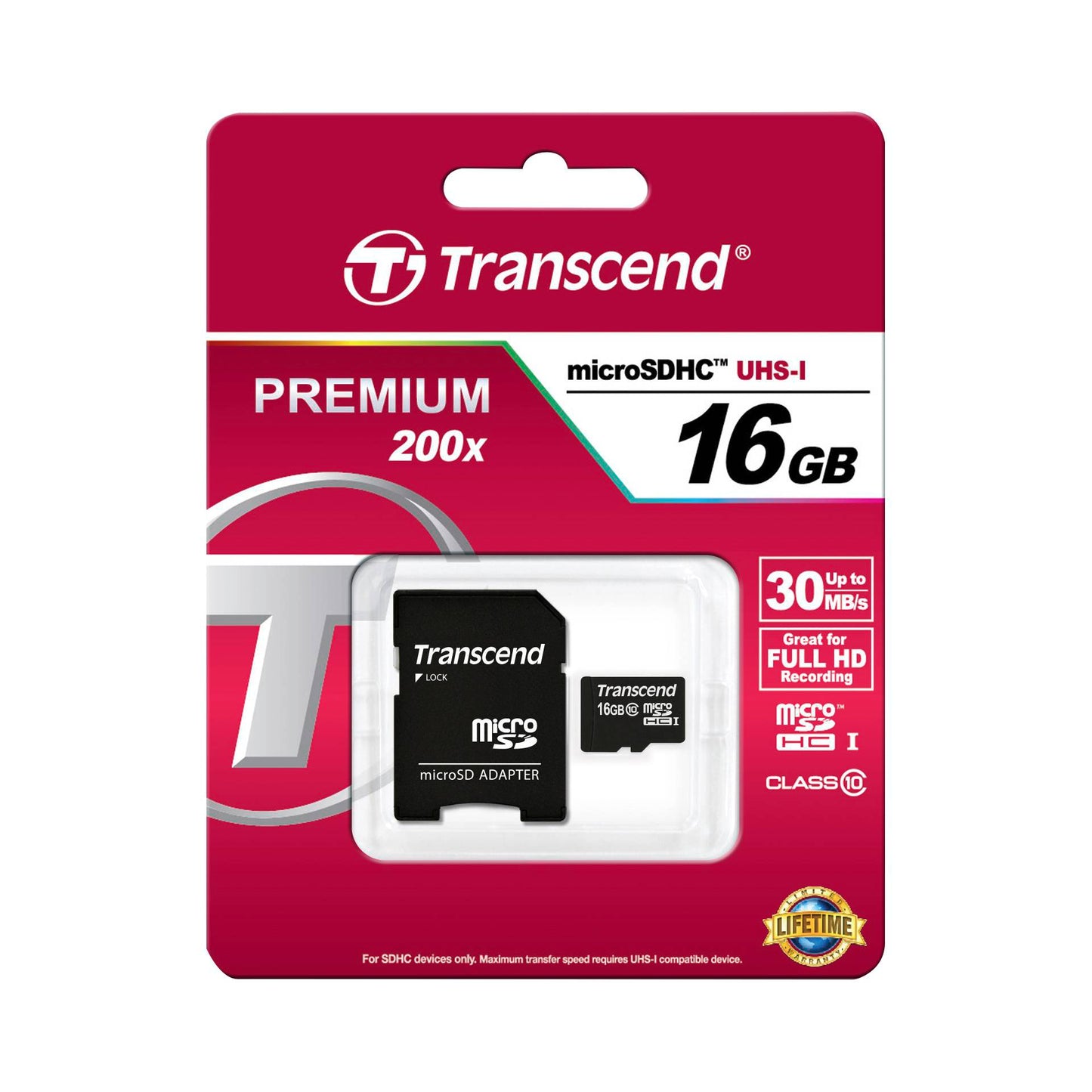 Transcend microSDHC 16GB Class 10 + SD-Adapter