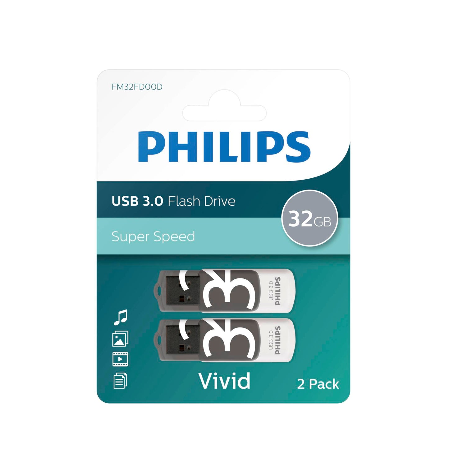 Philips USB 3.0 2-Pack 32GB Vivid Edition Shadow Grey