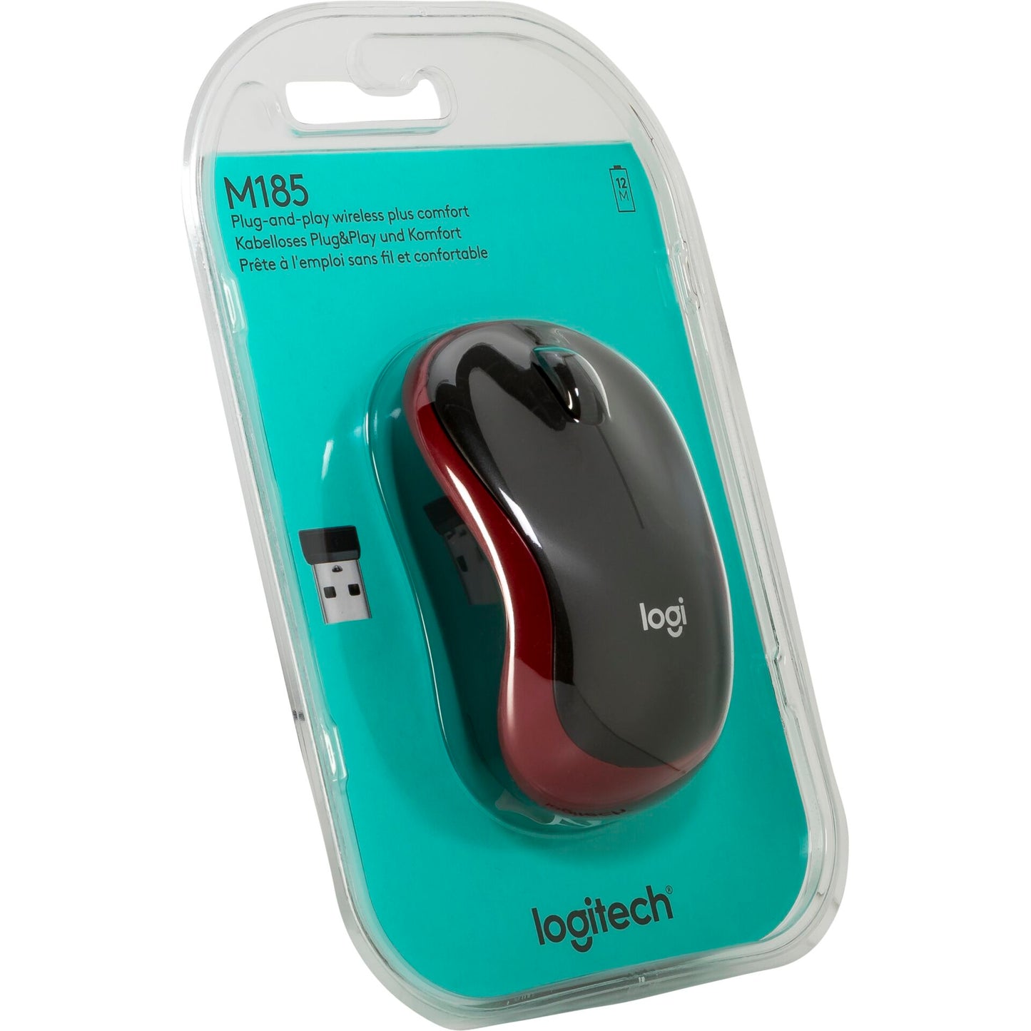 Logitech M 185 Cordless Notebook Mouse USB black / red