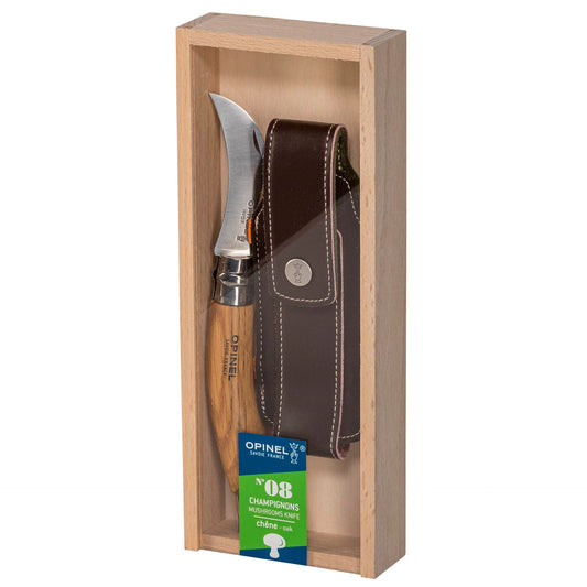 Opinel mushroom knife oak handle w. brush + pencil case & sheath