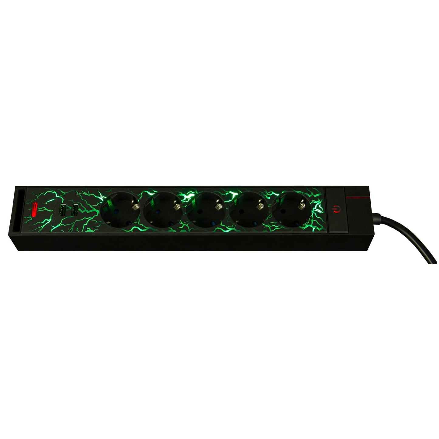REV GAMER Multiple Socket 1,4m 5-fold 2xUSB incl. Color Setting