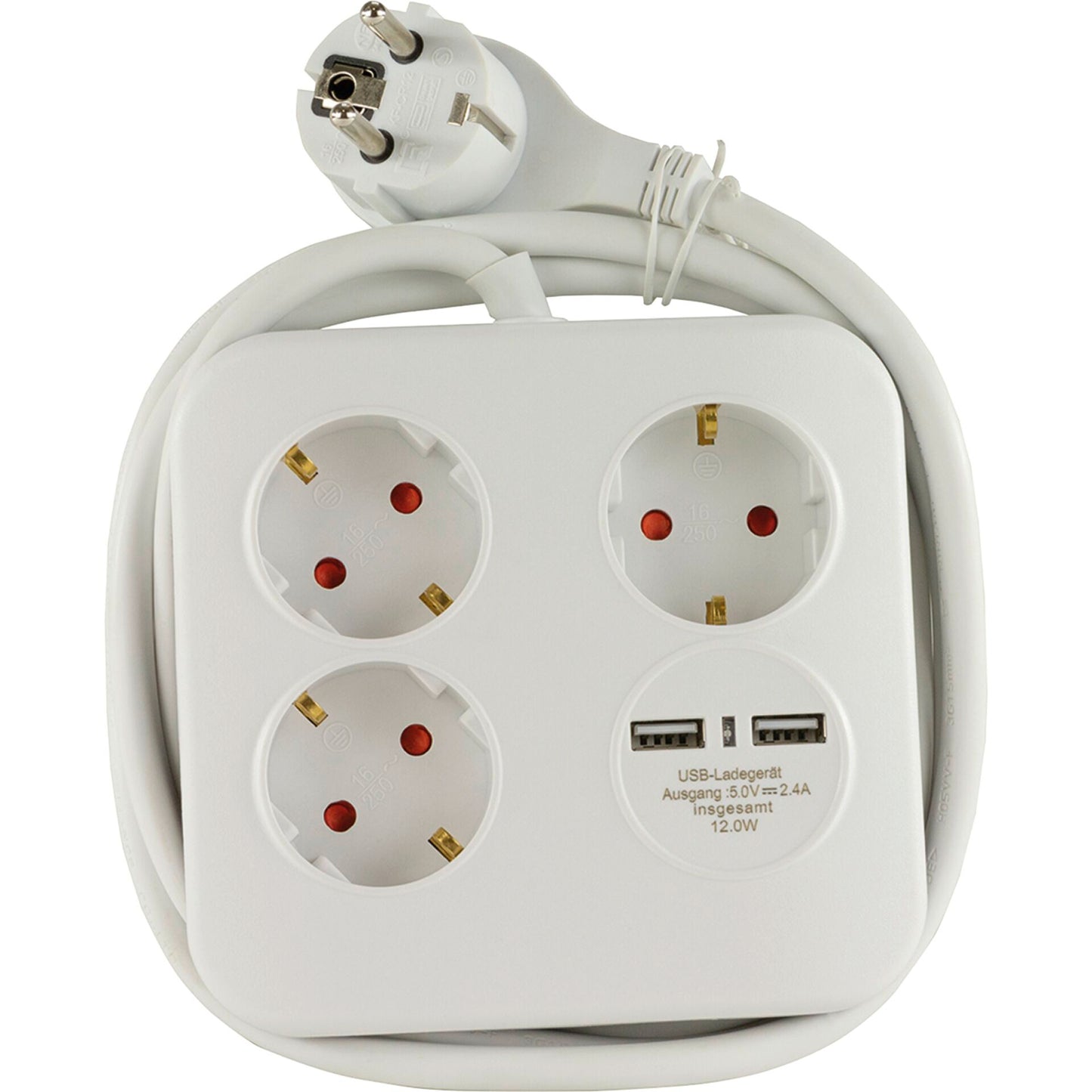 REV PowerQuad 3-fold 2x USB white Multiple Socket Outlet
