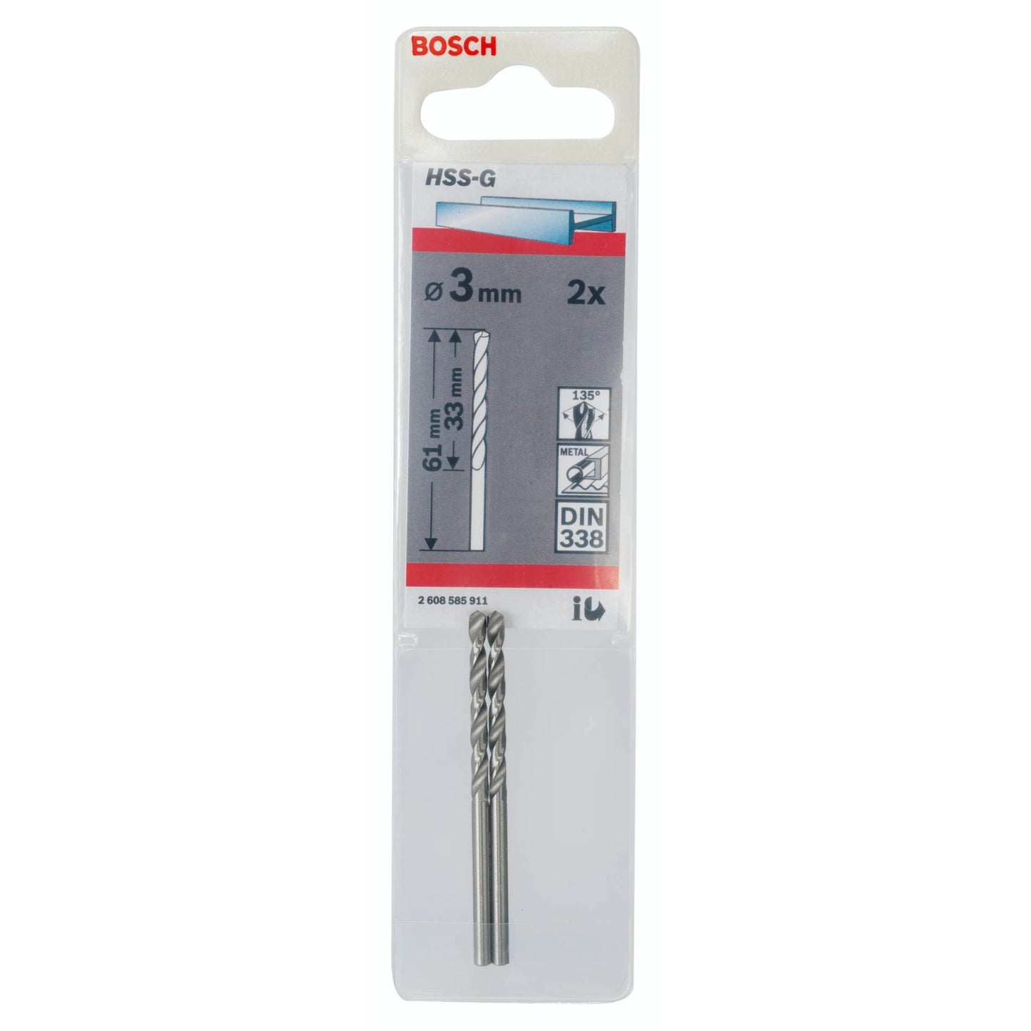 Bosch 2 Metal Drill Bits HSS-G 3,0x33x61mm