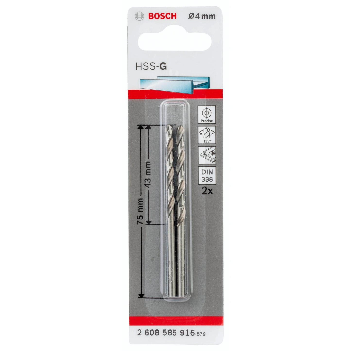 Bosch 2 Metal Drill Bits HSS-G 4,0x43x75mm