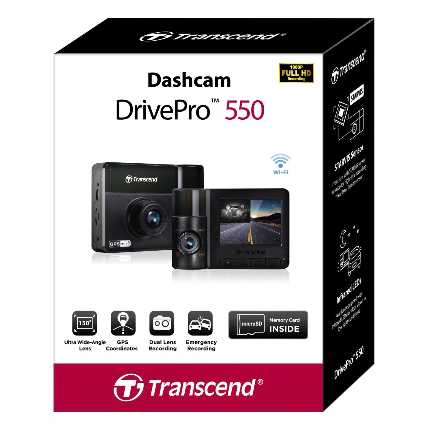 Transcend DrivePro 550 Dual 1080 2 Lenses incl. 64GB microSDXC