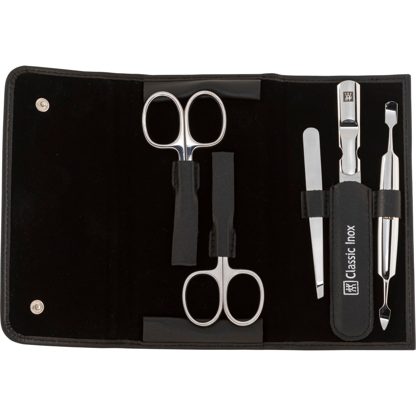 Zwilling CLASSIC snap fastener leather case, black, 5 pcs.