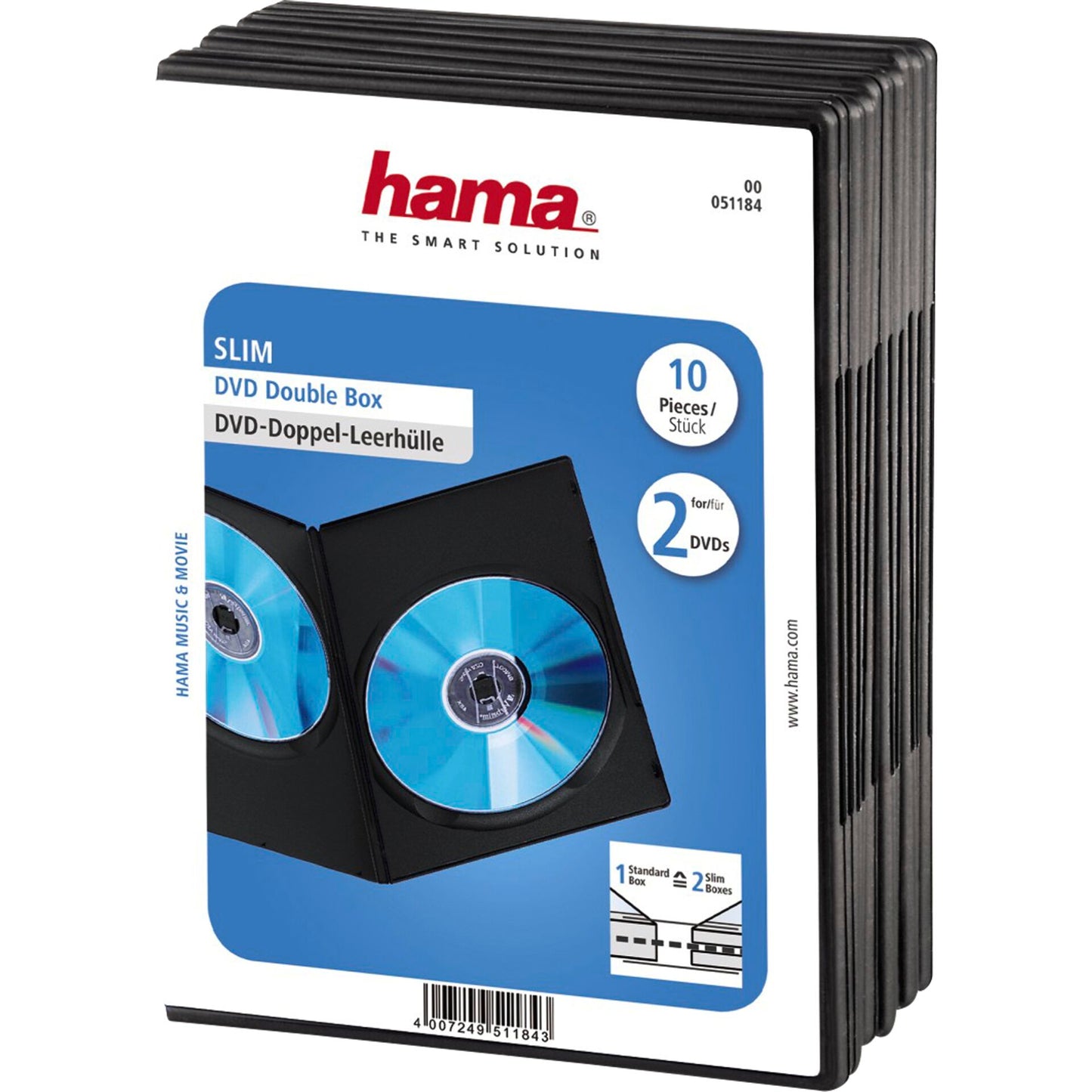 Hama Slim DVD Double Jewel Case pack of 10, black 51184
