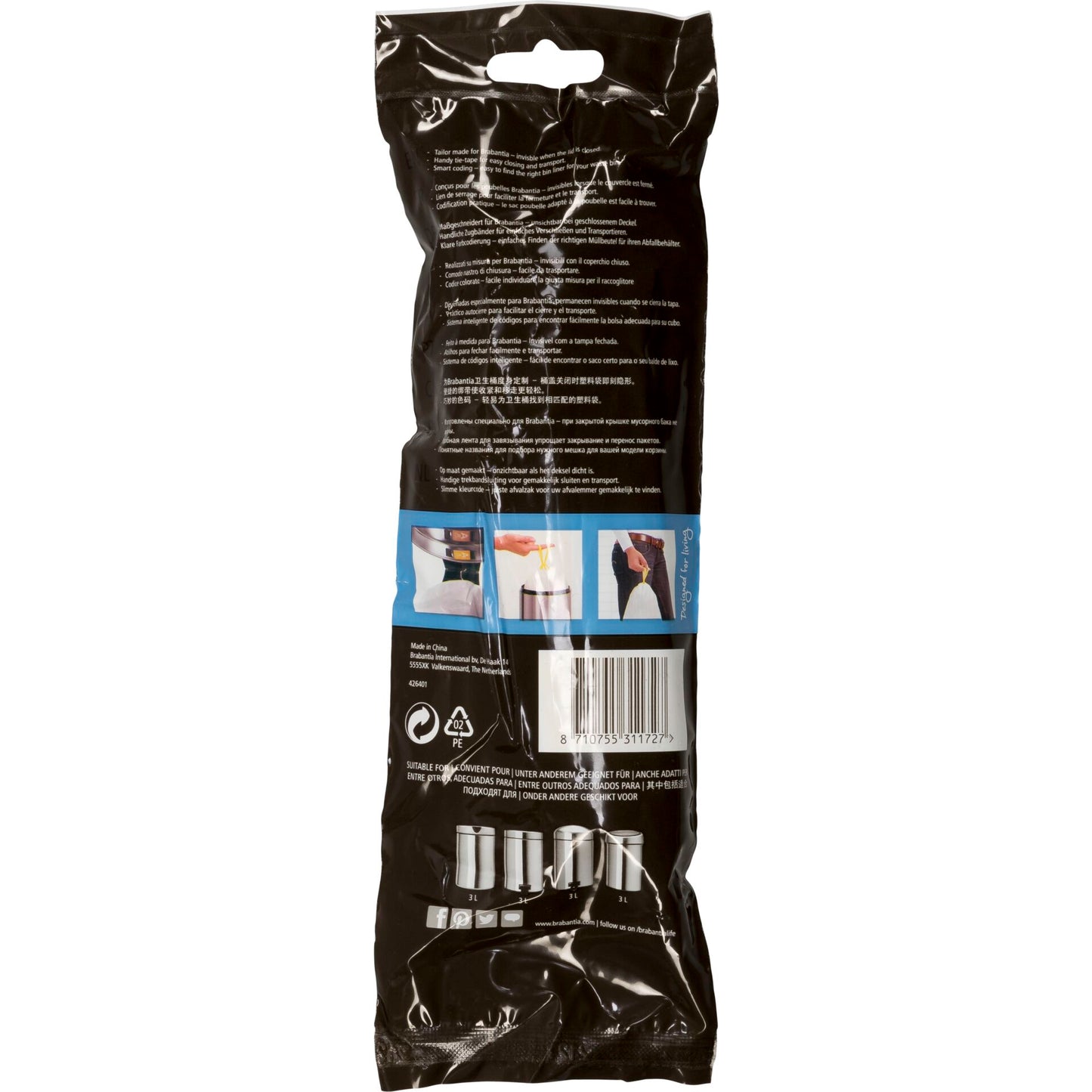 Brabantia PerfectFit Bin Liner Type A, 3 L, 20 Bags