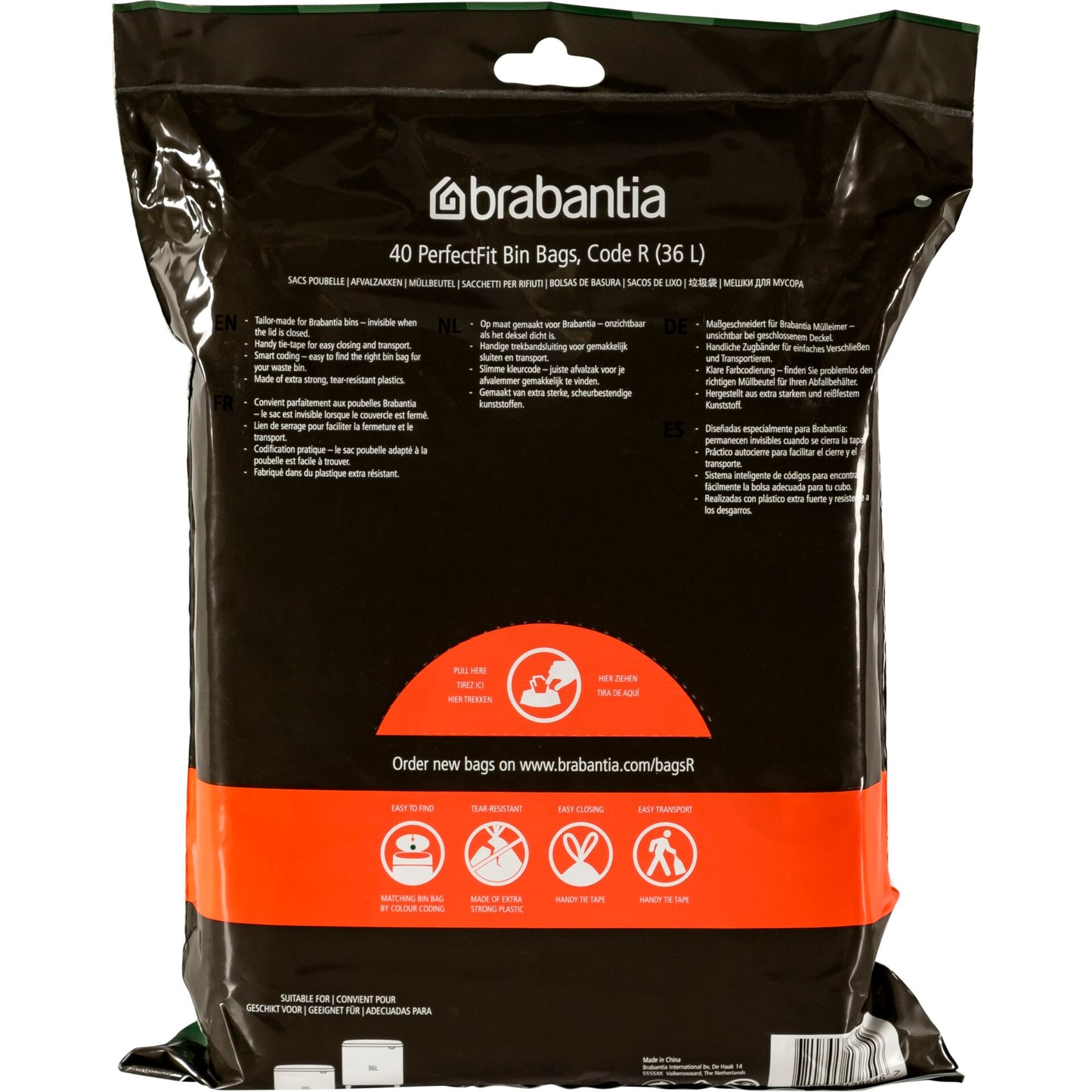 Brabantia PerfectFit Bin Liner Type R, 36 L, 40 Bags