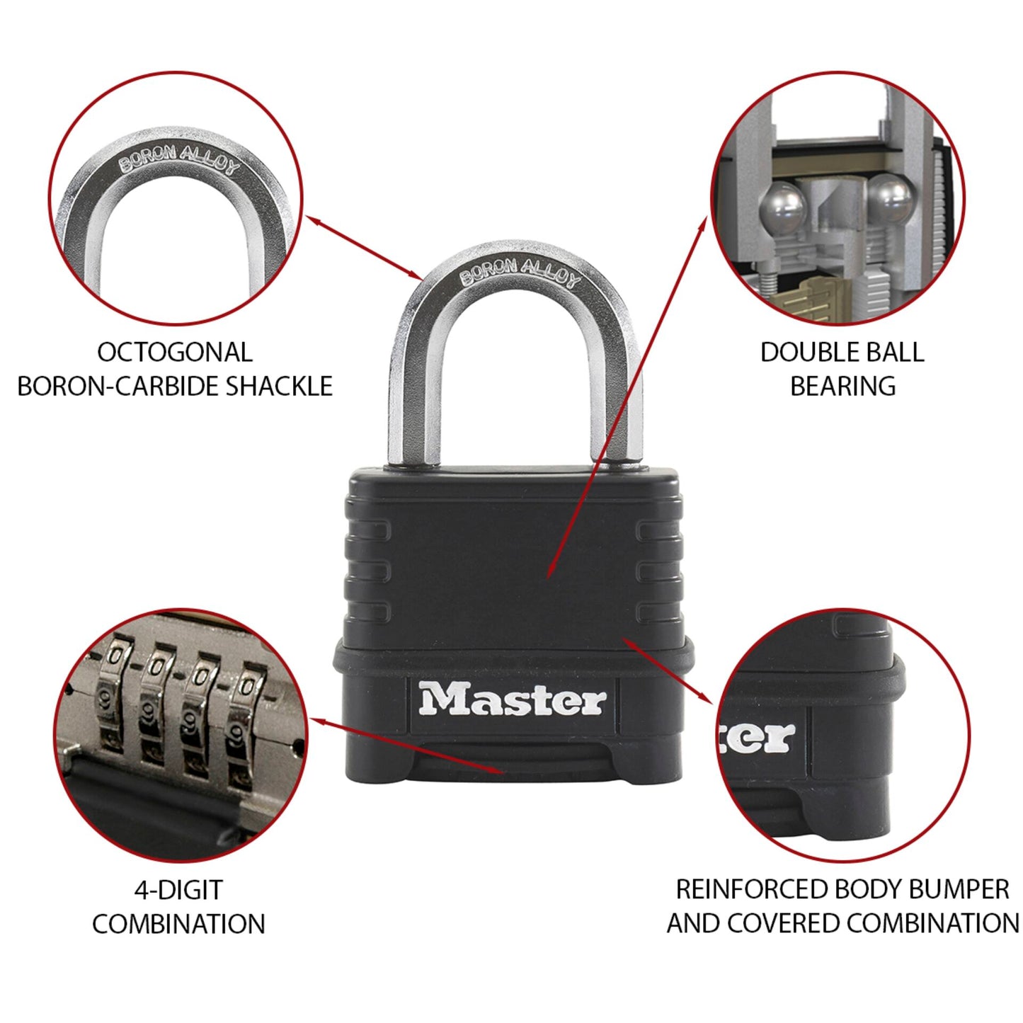 Master Lock Combination Lock Zinc 56mm black M178EURDLF