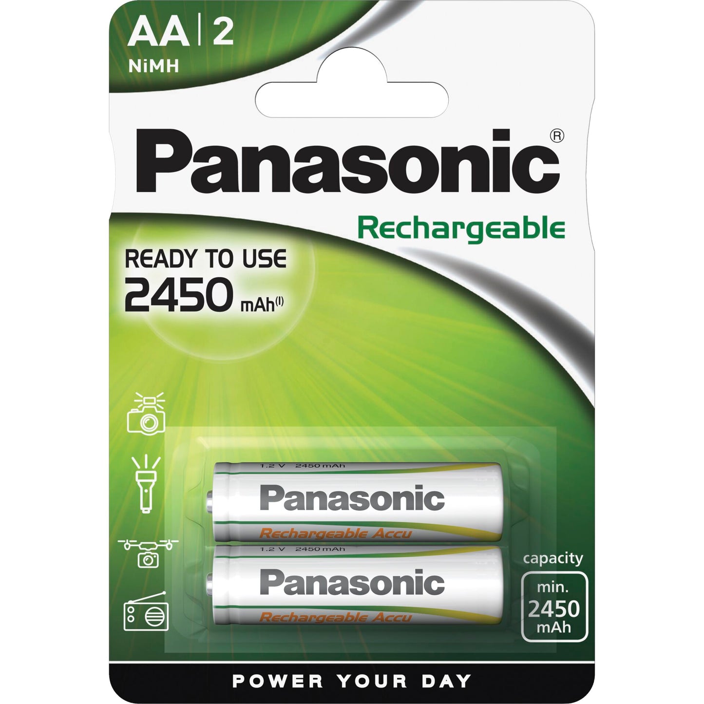 1x2 Panasonic Akku NiMH Mignon AA 2450 mAh Rechargeable Evolta