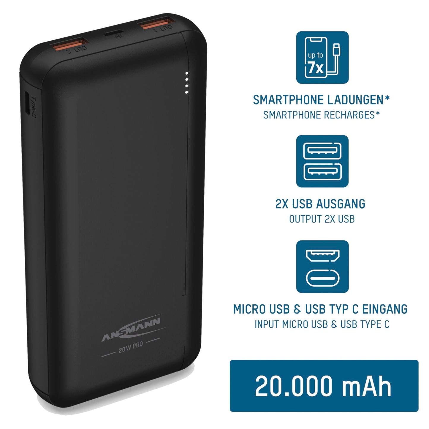 Ansmann Powerbank 20.000 mAh PB320PD USB-C in/out 1700-0147