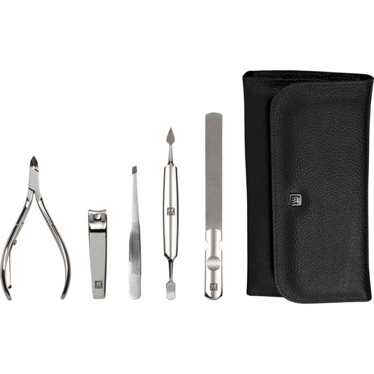 Zwilling CLASSIC snap fastener leather case, black, 5 pcs.