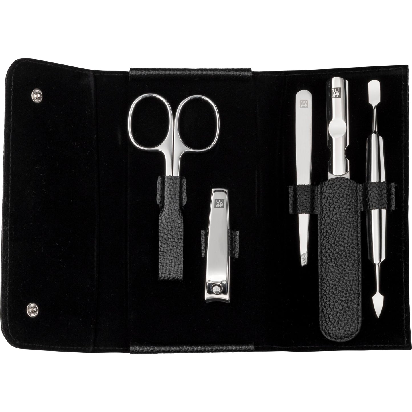 Zwilling CLASSIC snap fastener leather case, black, 5 pcs.