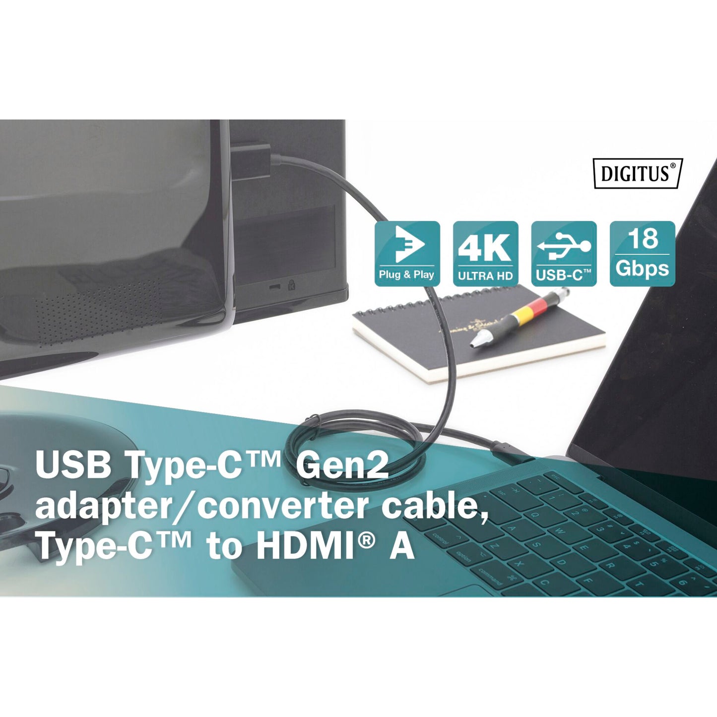 DIGITUS USB Type-CGen2 Adapter-/ Convertercable Type-C to HDMI A