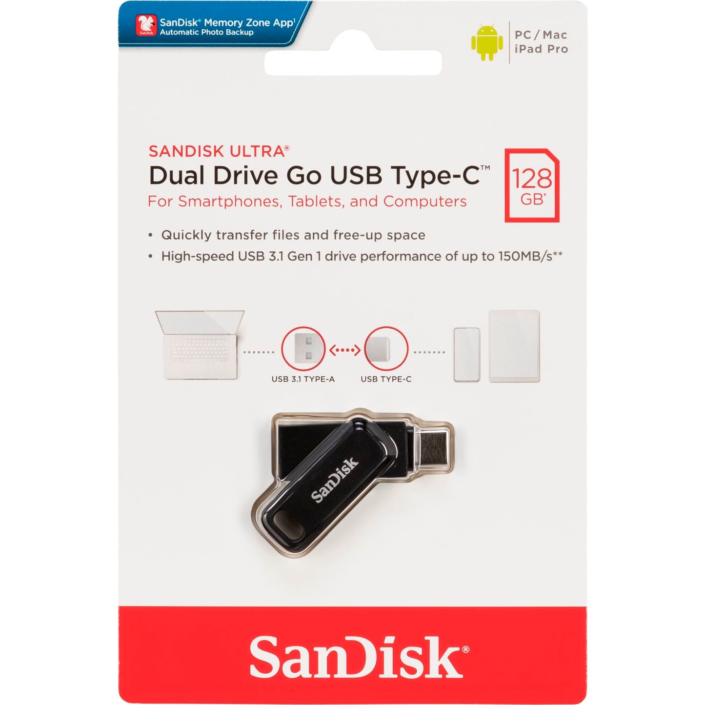 SanDisk Ultra Dual DriveGo 128GB USB Type C Flash SDDDC3-128G-G46
