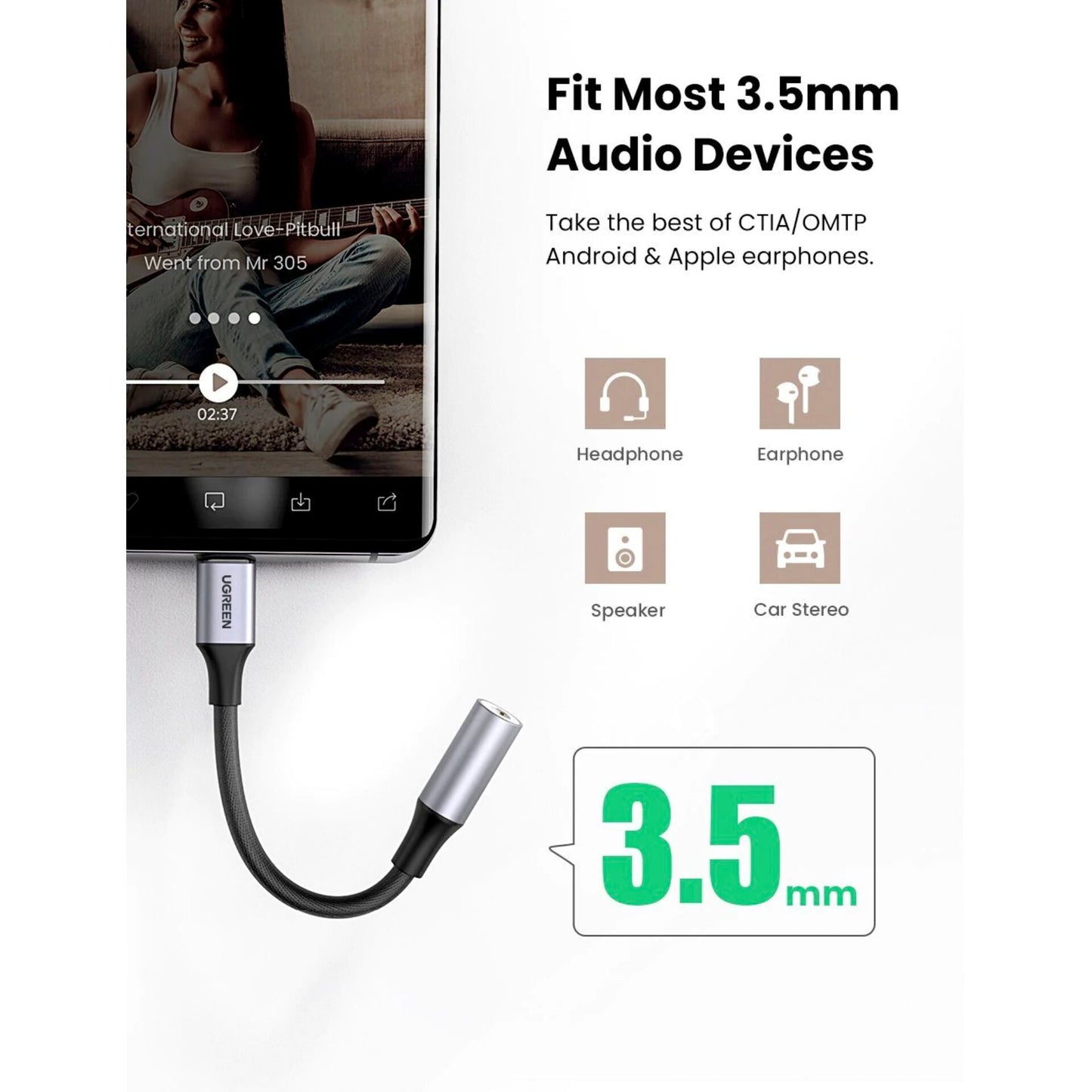 UGREEN USB-C to 3.5mm Jack Audio Cable 10cm
