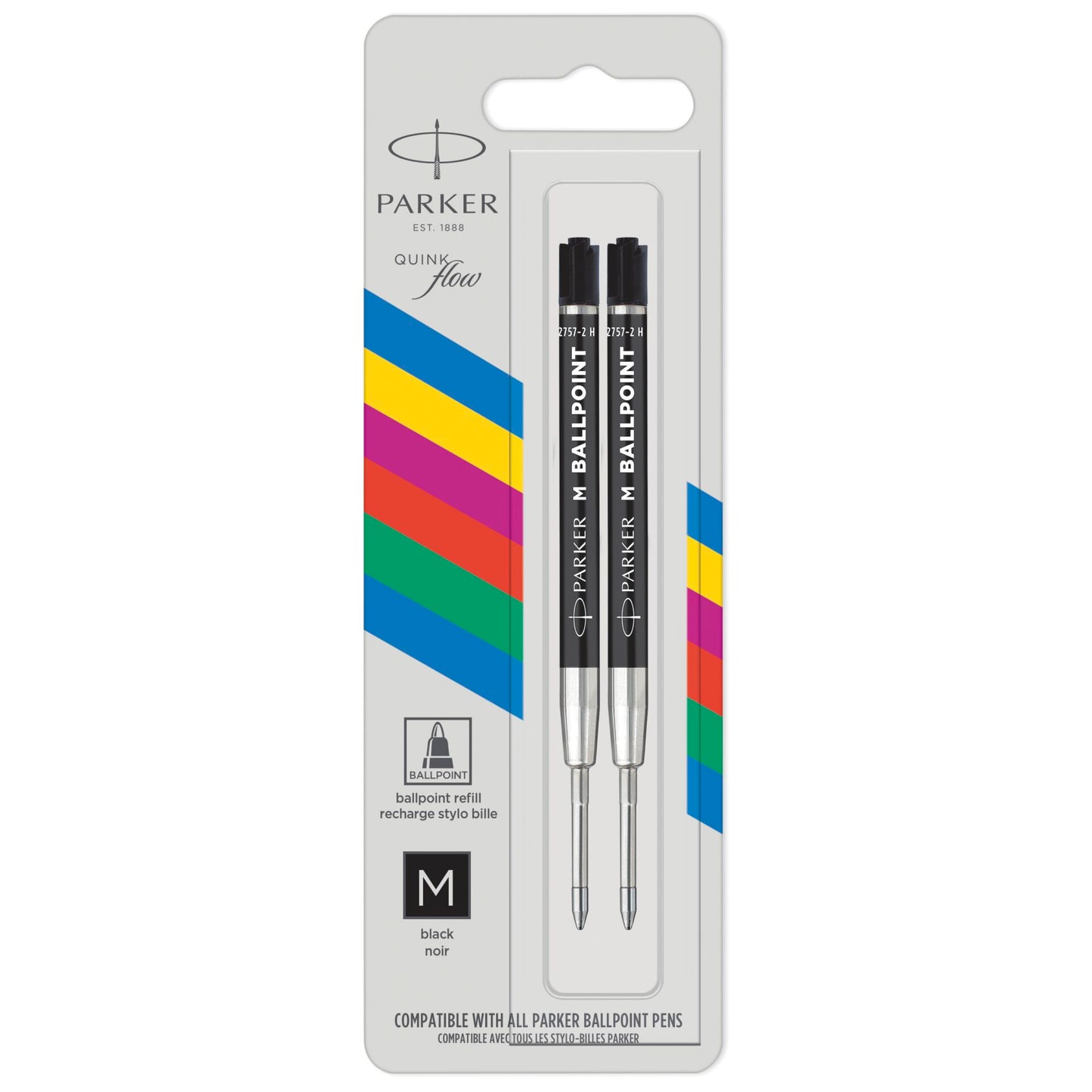 1x2 Parker Quinkflow Basic Ballpoint Pen Refill M black