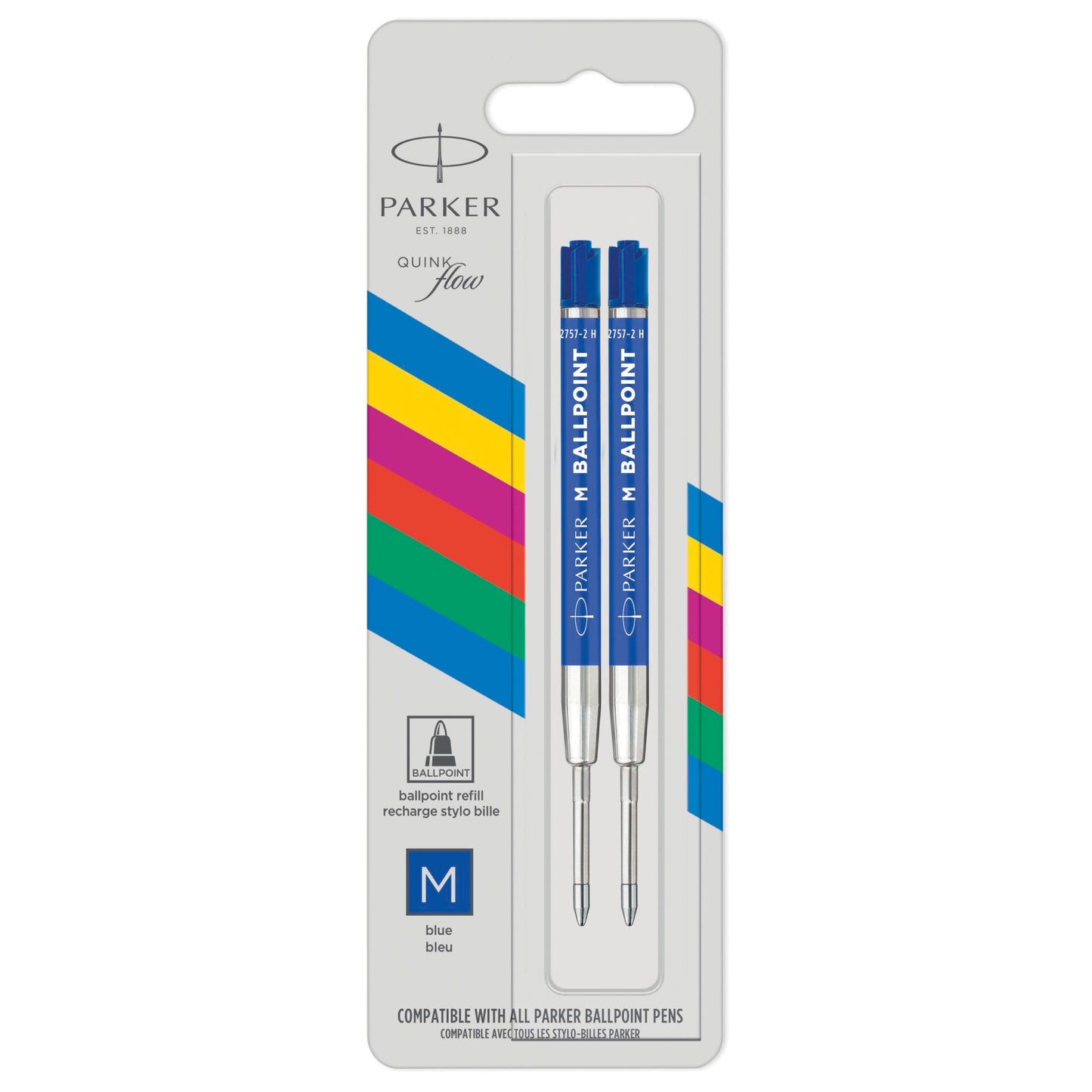 1x2 Parker Quinkflow Basic Ballpoint Pen Refill M blue