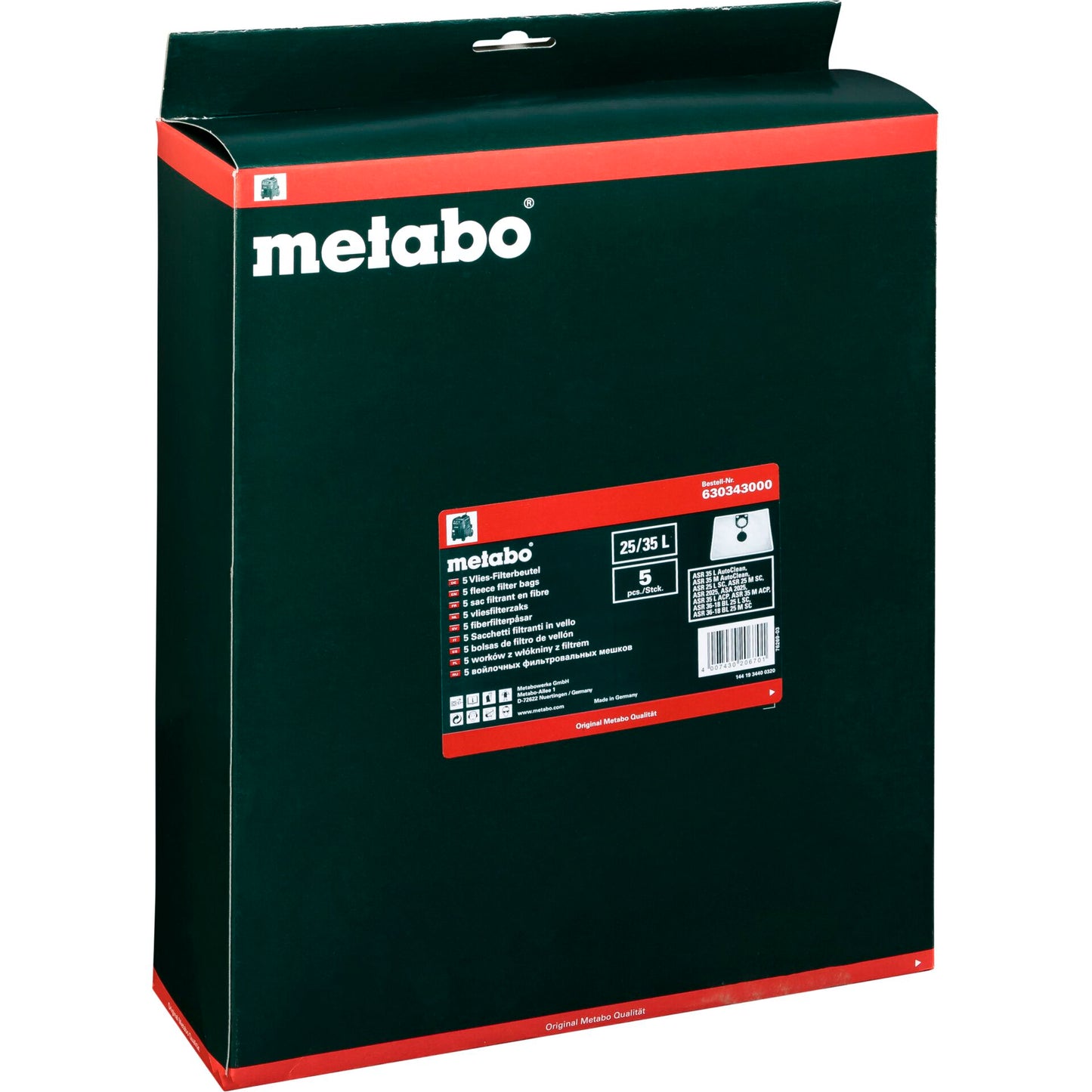 Metabo 5 Vleece Filter Bags M 25-35 l