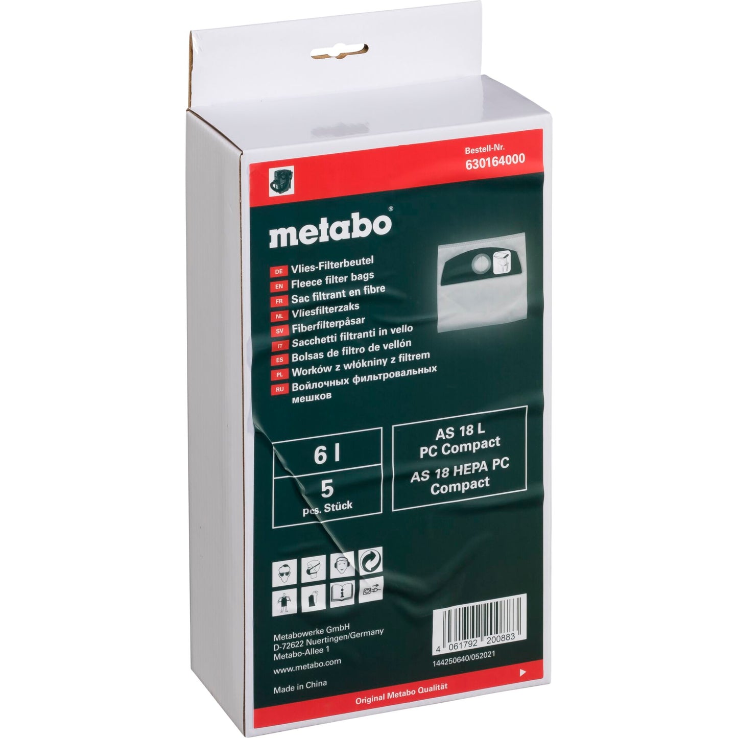 Metabo 5 Fleece Filter Bags 6l AS 18l PC Compact