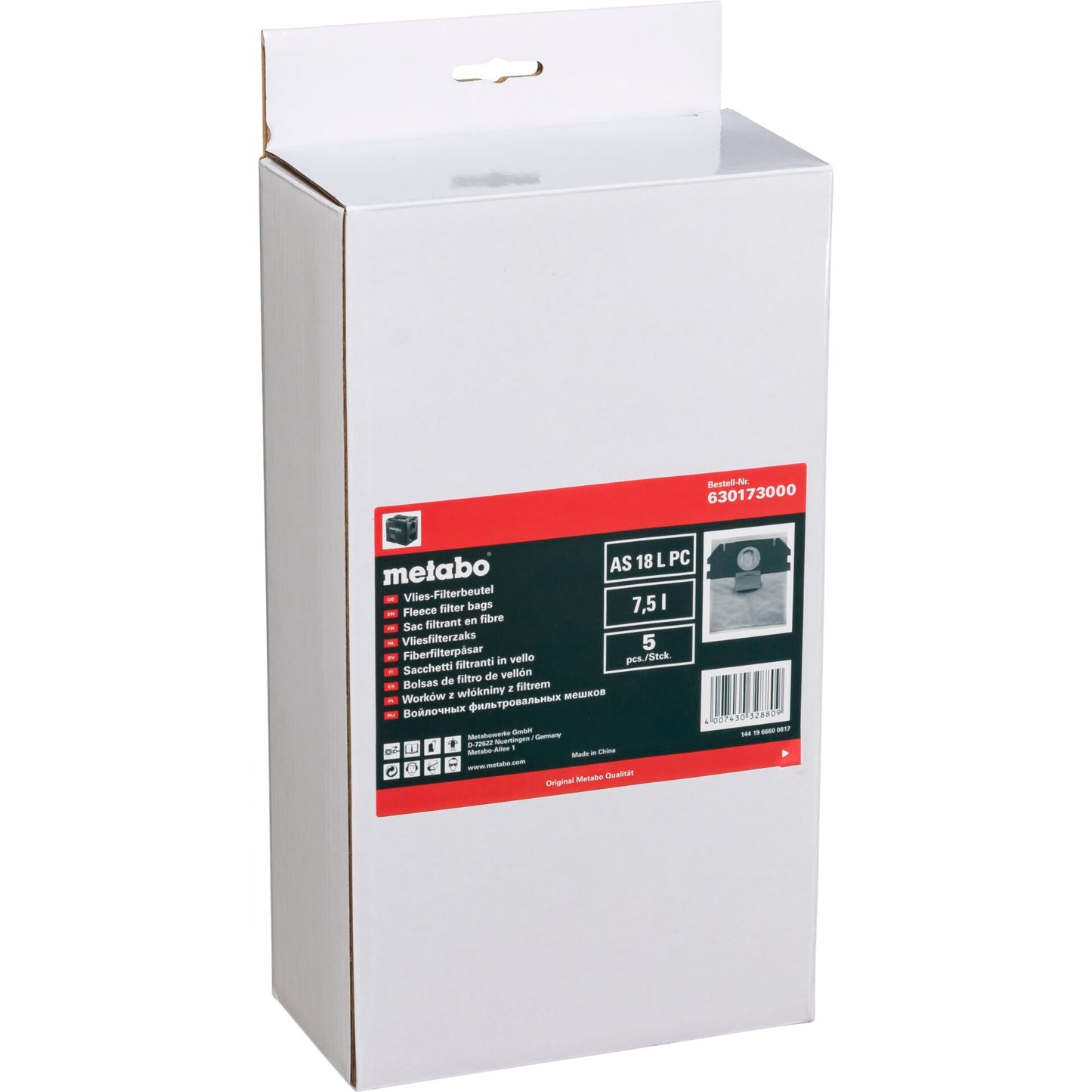 Metabo 5 Fleece Filter Bags 7,5l - AS 18 L PC