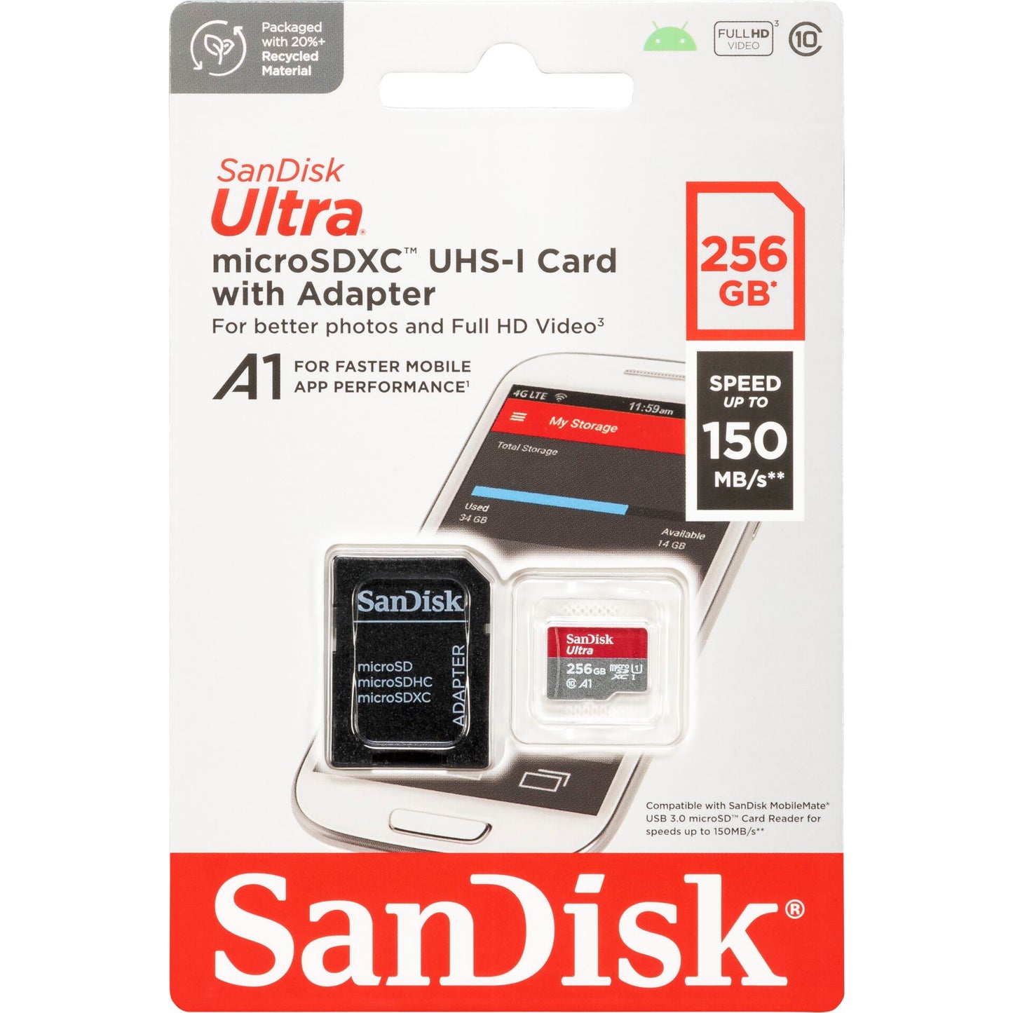 SanDisk Ultra microSDXC A1 256GB 150MB/s Adapt.SDSQUAC-256G-GN6MA