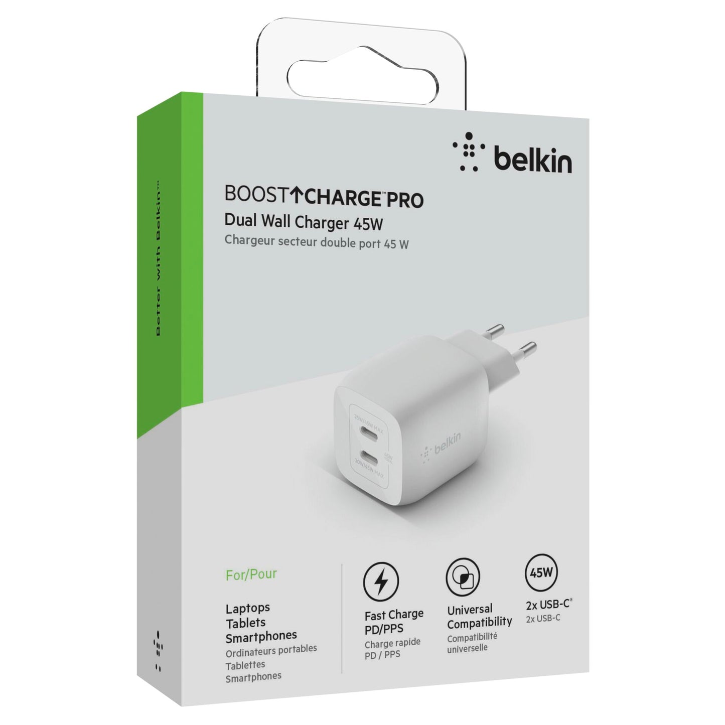 Belkin BOOST Charge USB-C 45W Charger GaN PD+PPS WCH011vfWH